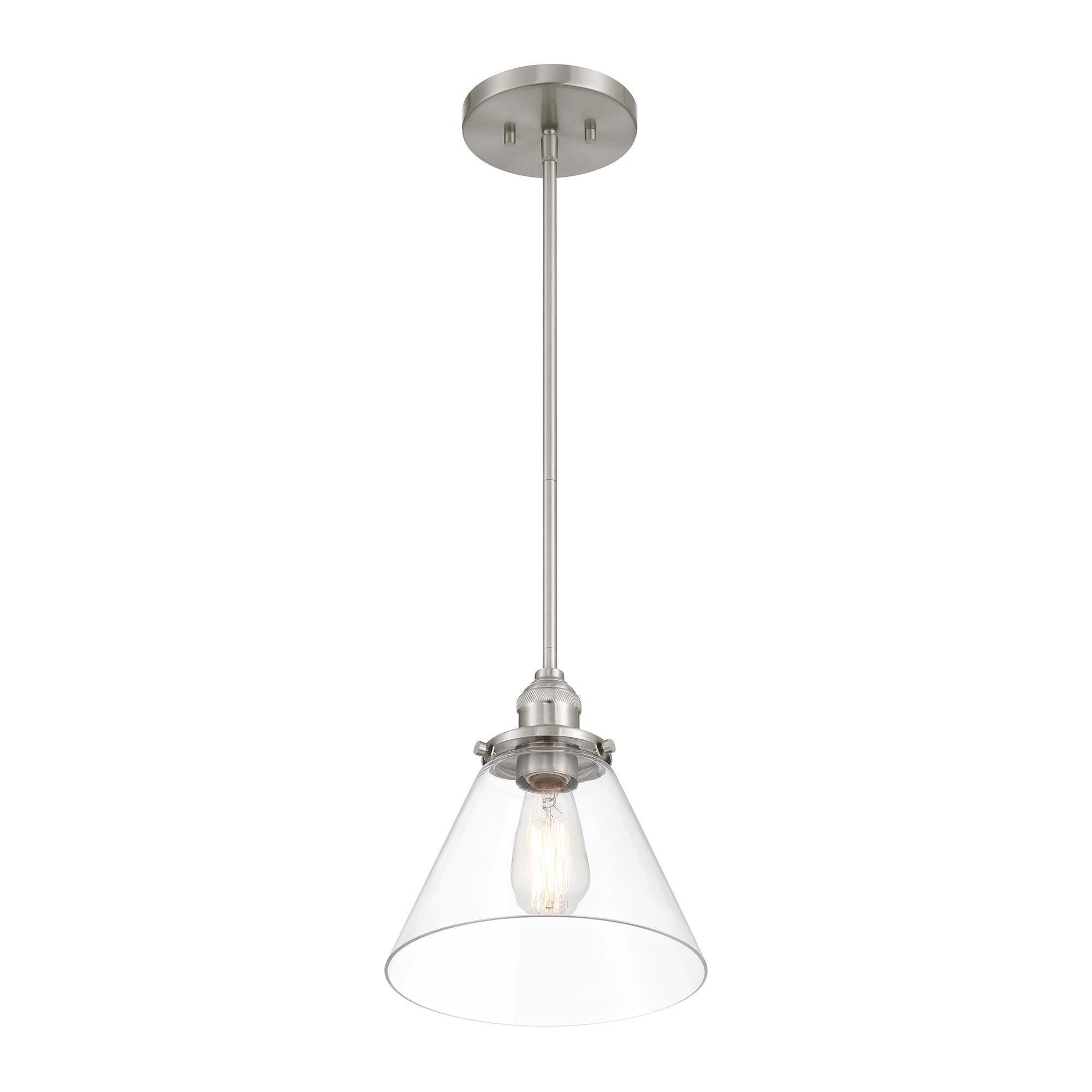 Shown in Brushed Nickel finish and Clear glass