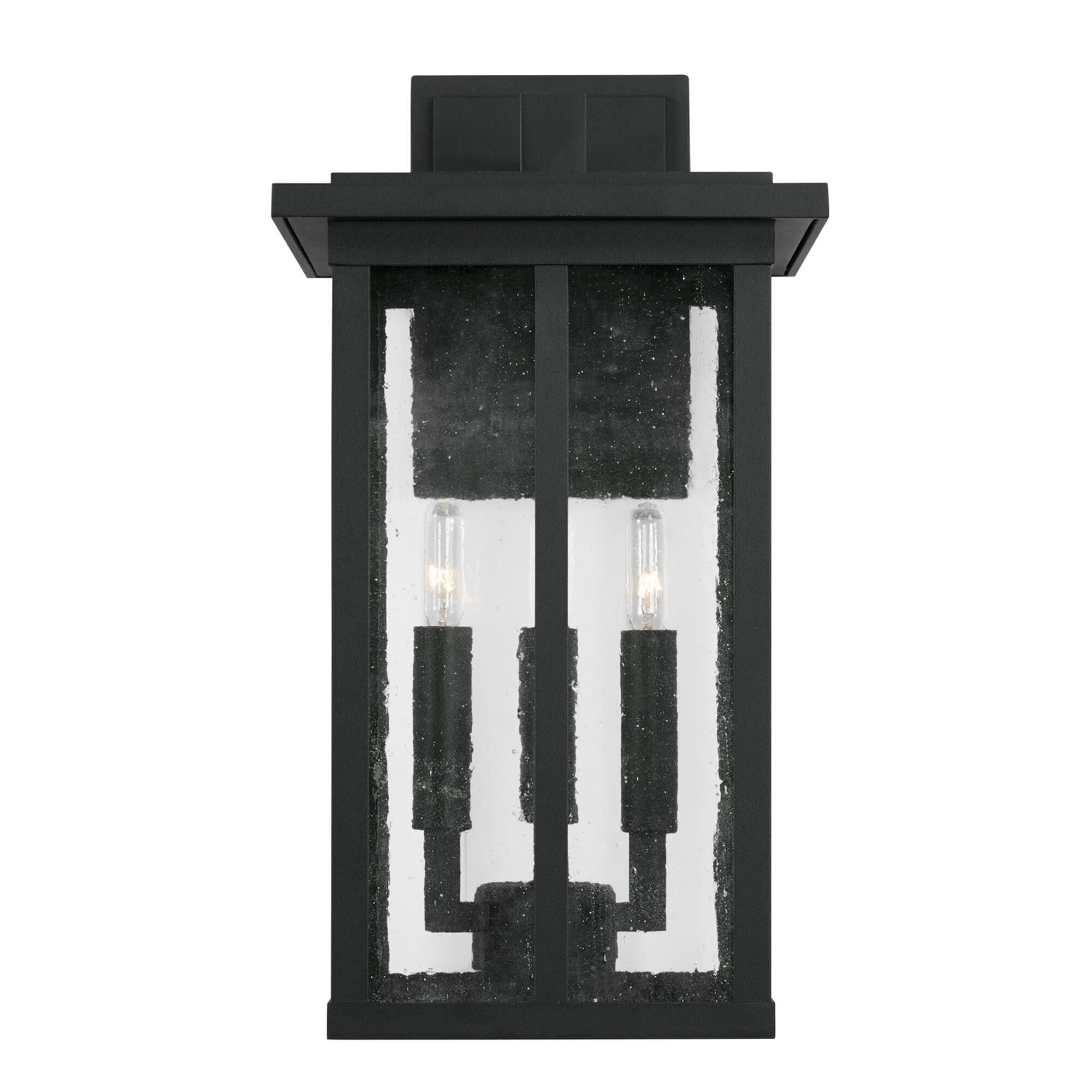 Shown in Black finish and Antiqued glass