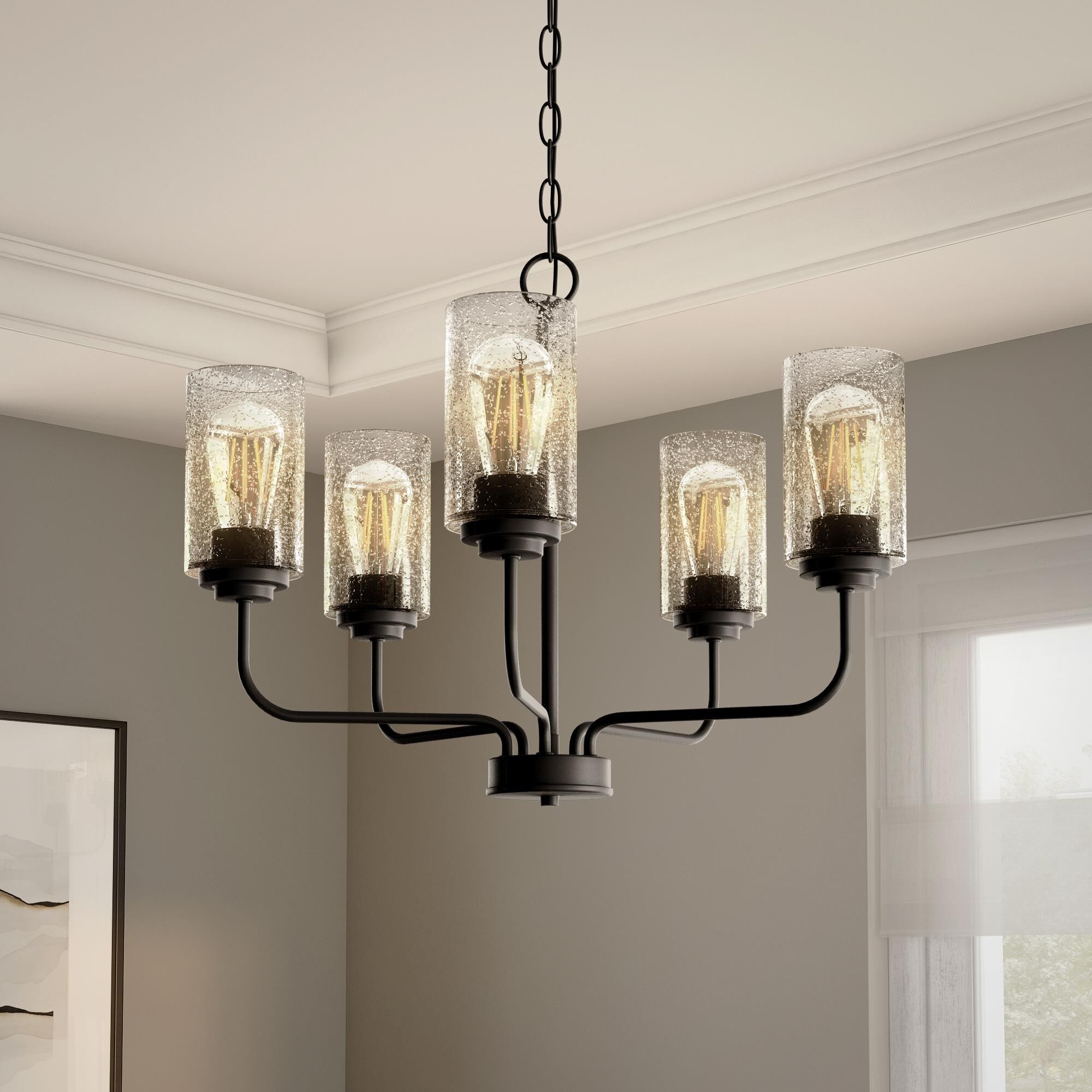 Shown in Matte Black finish and Clear Seedy glass and Clear Seedy Glass shade