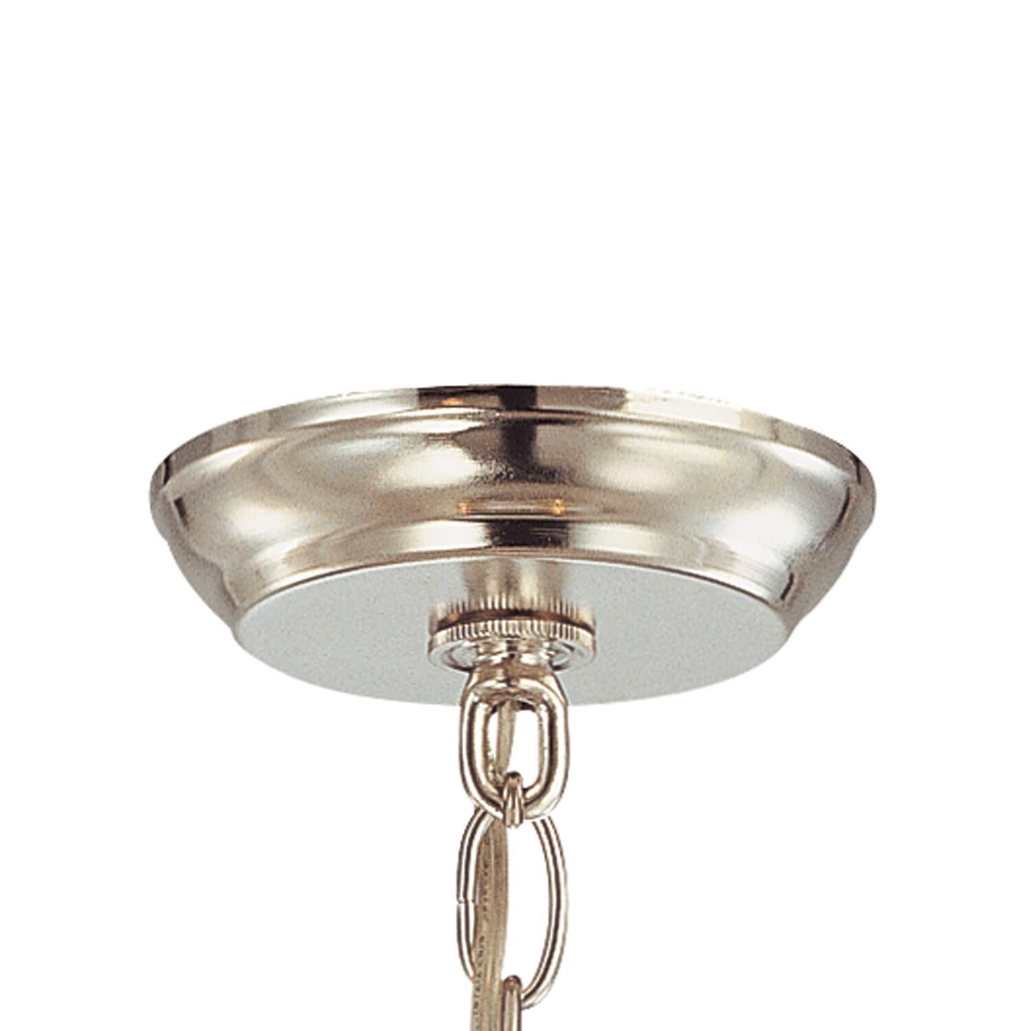 Shown in Polished Chrome finish and Clear Teardrop Almond crystal and Silk glass and Silk shade
