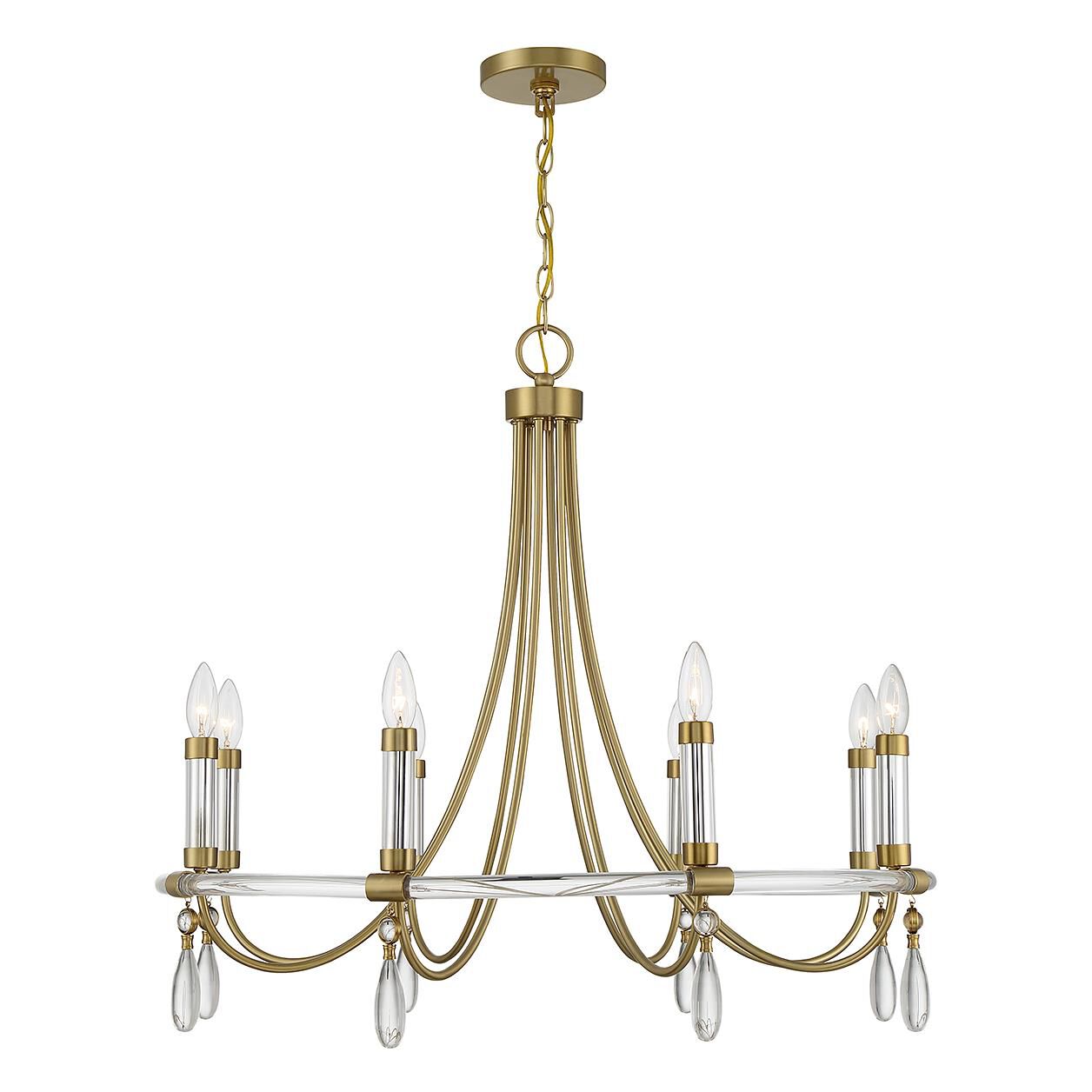 Shown in Warm Brass And Chrome finish and Clear crystal