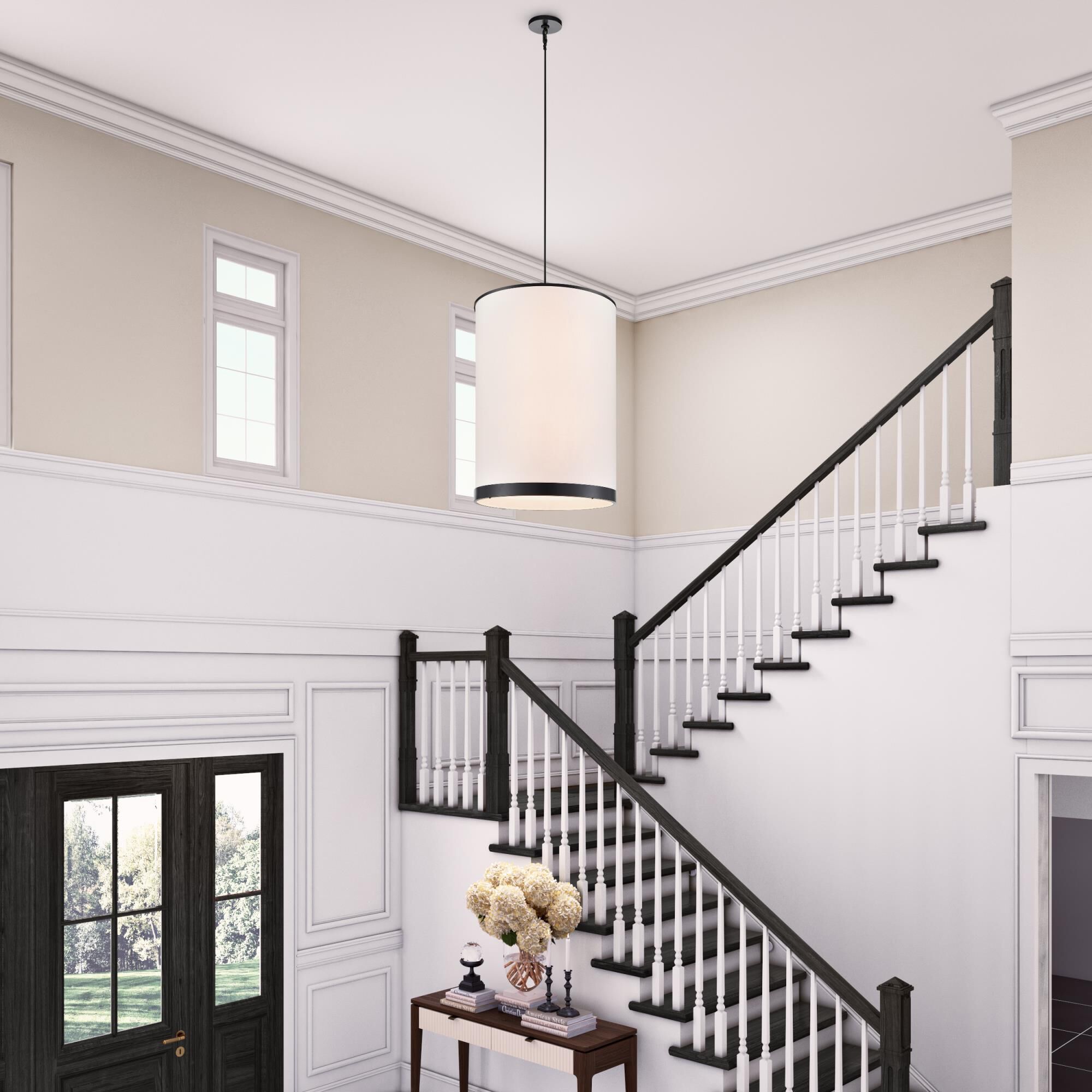 Shown in Black finish and White Fabric shade