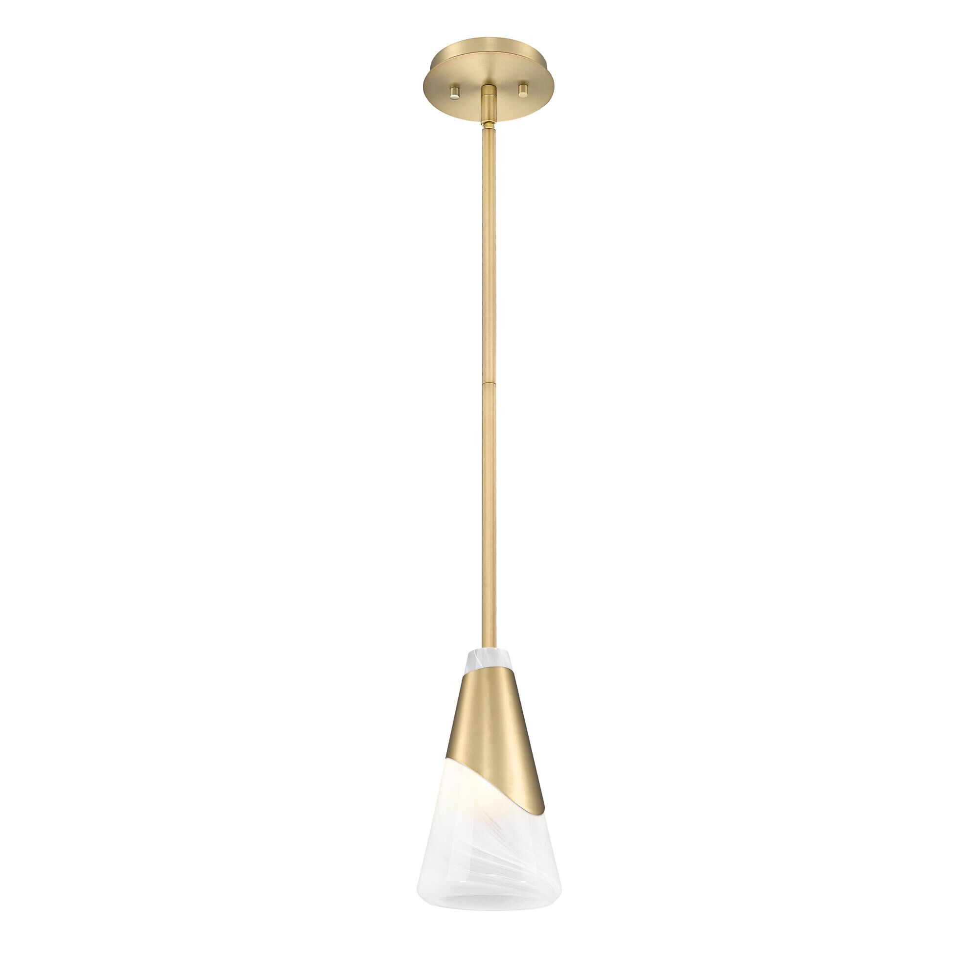 Shown in Modern Gold finish and White Swirl glass and White Swirl shade