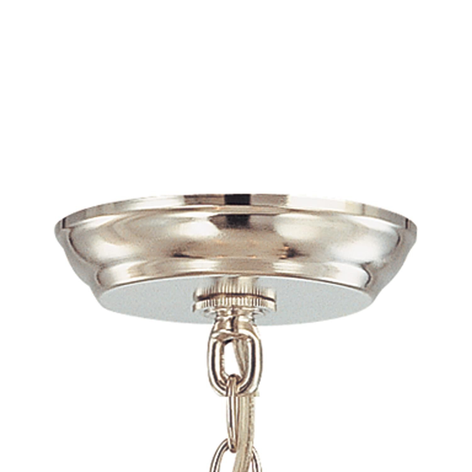 Shown in Polished Chrome finish and Clear Teardrop Almond crystal and Silk glass and Silk shade