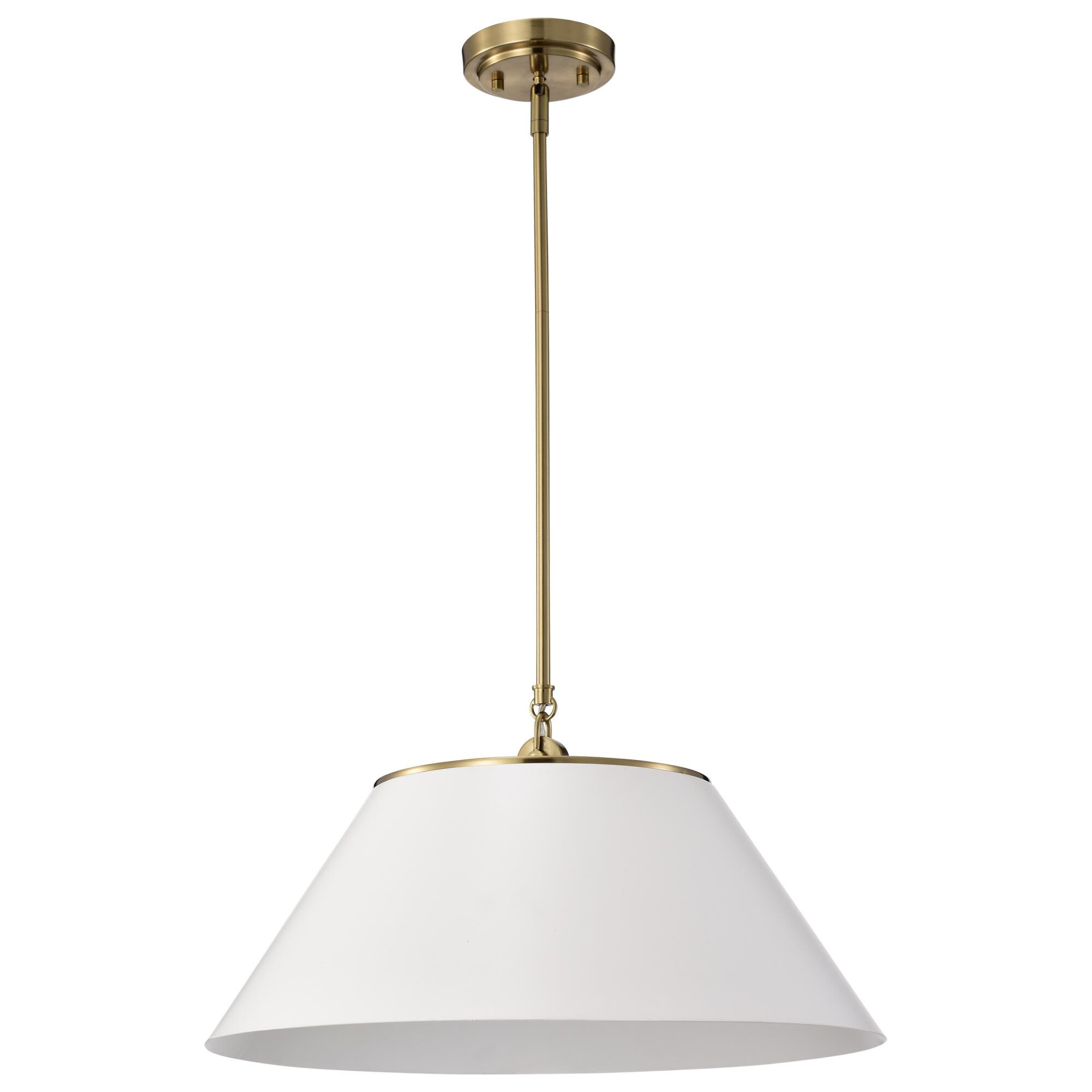 Shown in Vintage Brass finish and No Glass glass and White shade