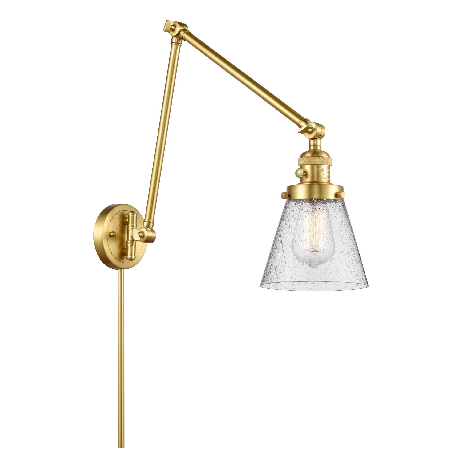 Shown in Satin Gold finish and Seedy Small Cone glass