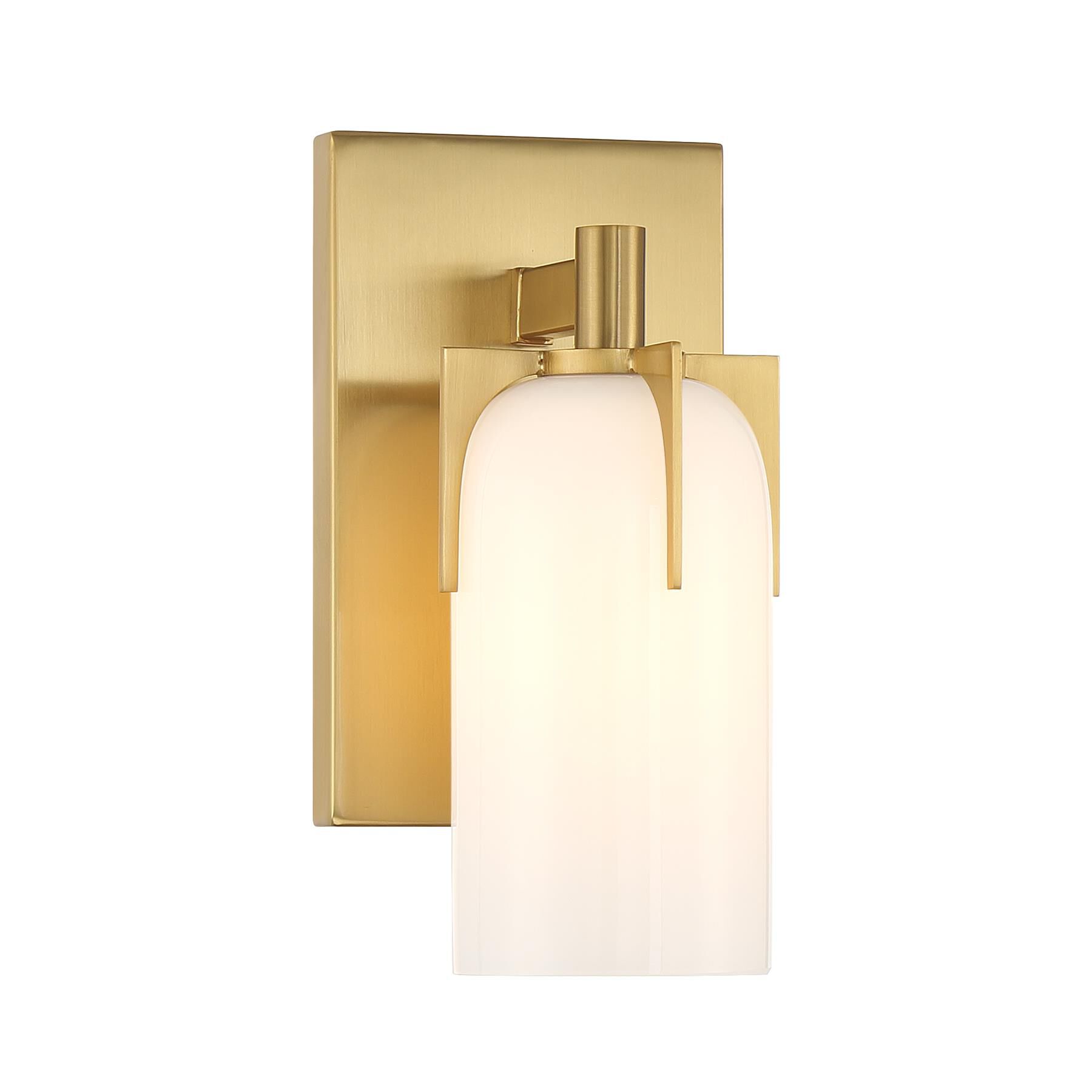 Shown in Warm Brass finish and Etched White Opal glass