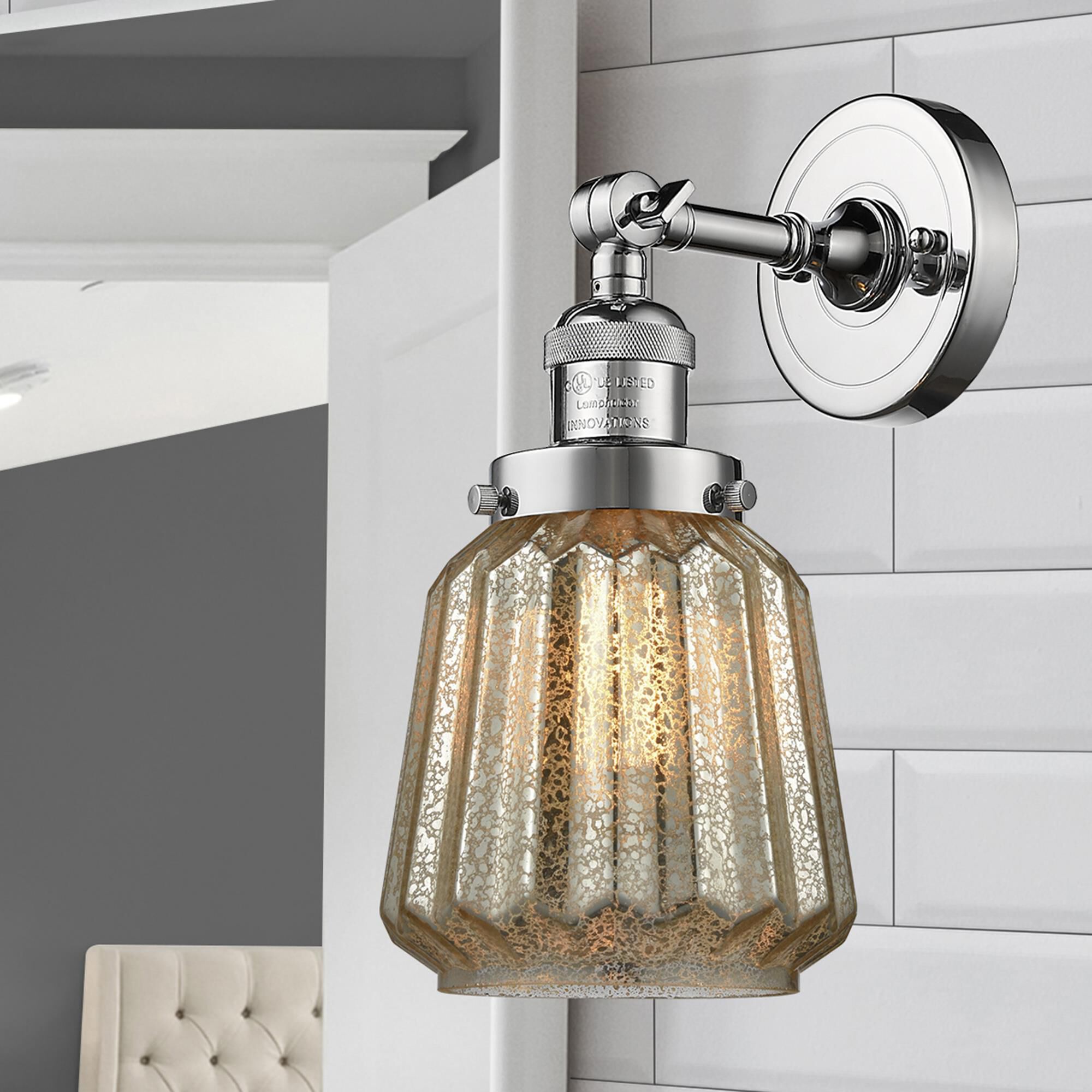 Shown in Polished Chrome finish and Mercury Fluted glass