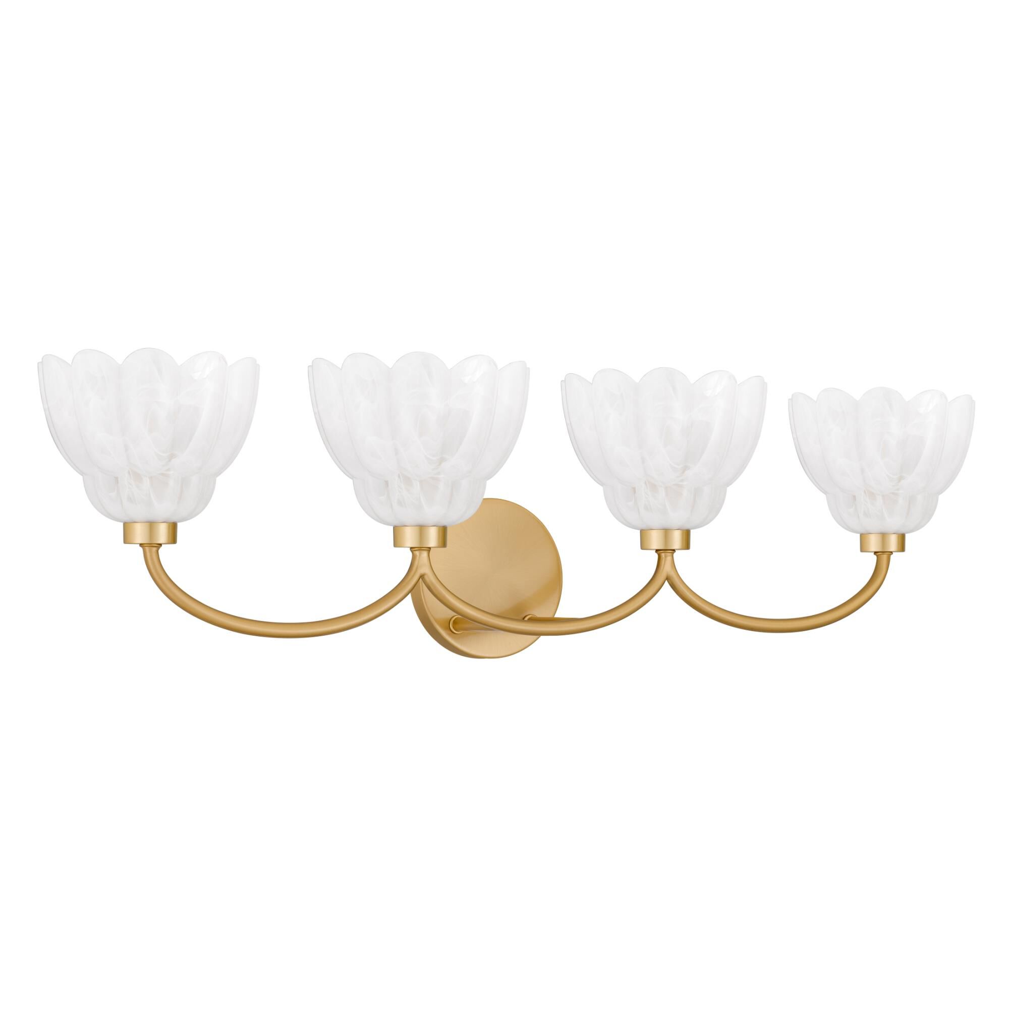 Shown in Brushed Gold finish and Alabaster Glass shade