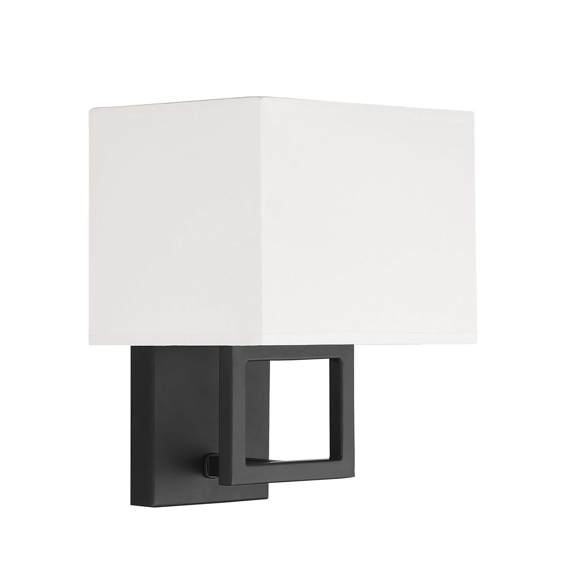 Shown in Matte Black finish and White Fabric shade
