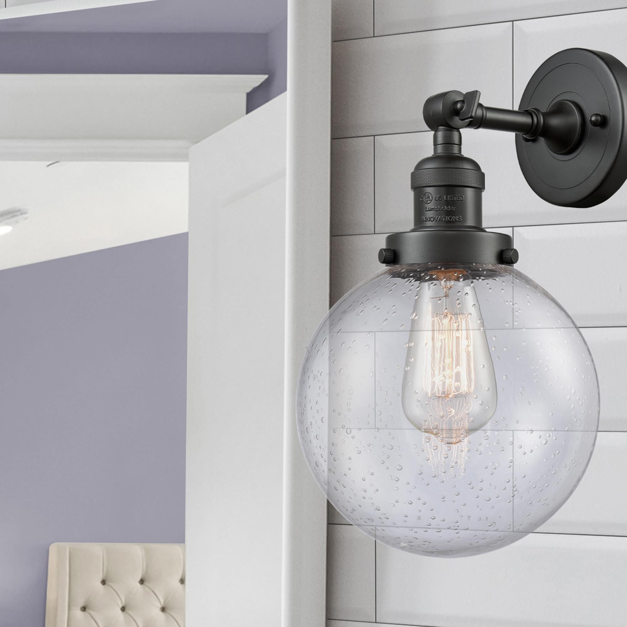 Shown in Oil Rubbed Bronze finish and Seedy glass and No Accent accent