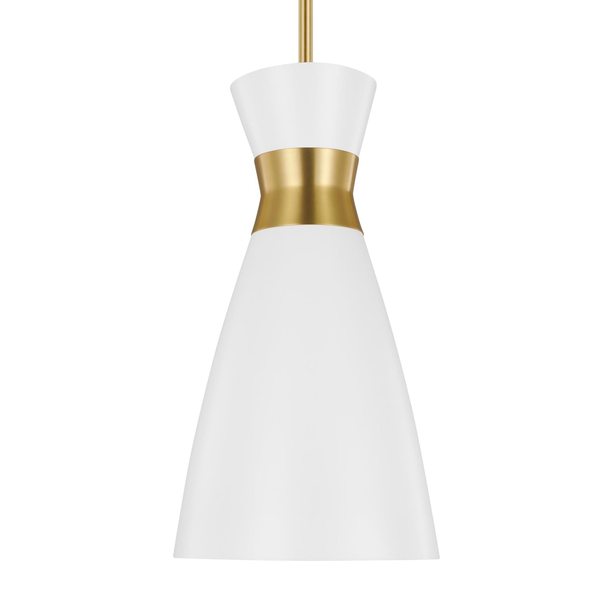 Shown in Burnished Brass finish and Matte White Steel shade