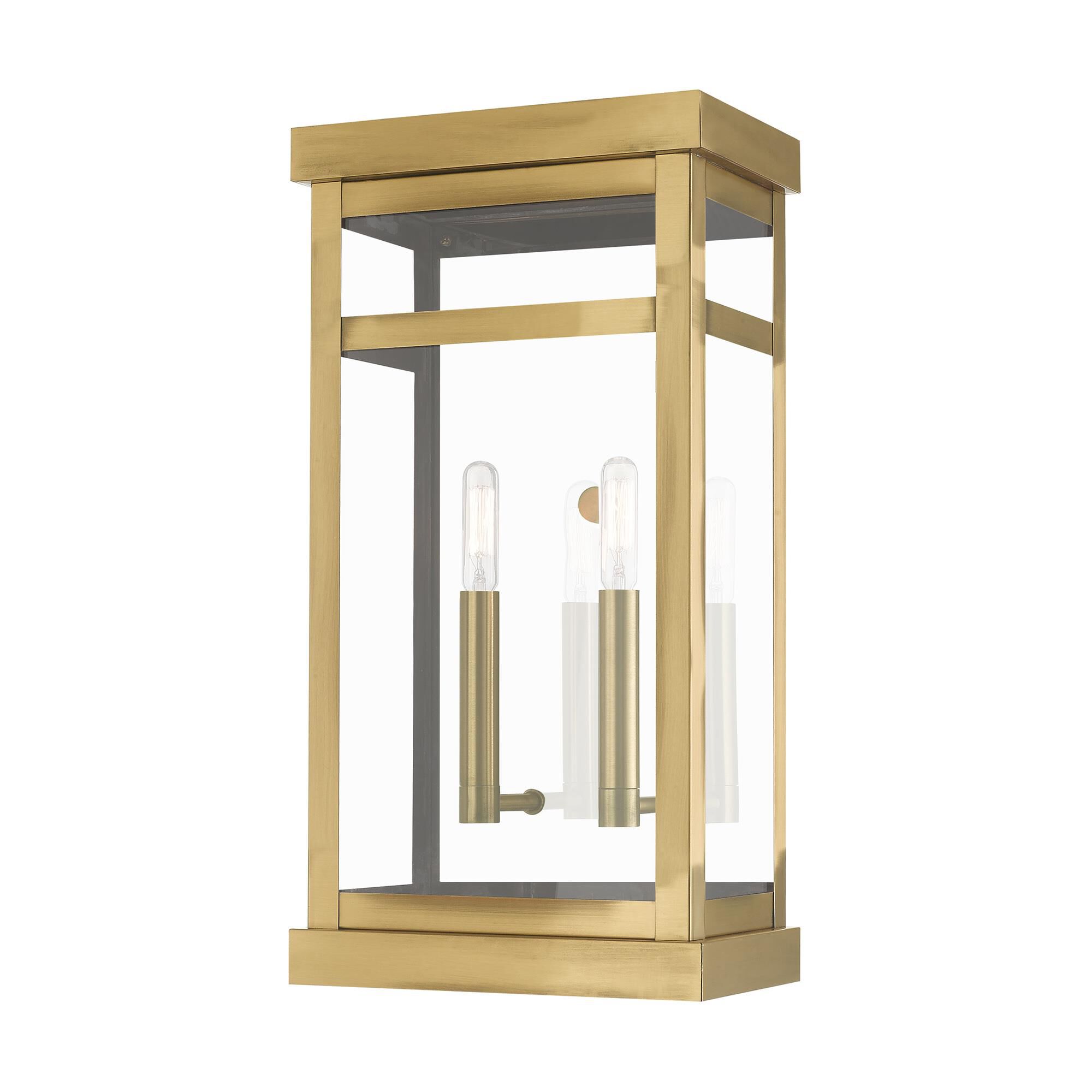 Shown in Antique Brass finish and Clear glass