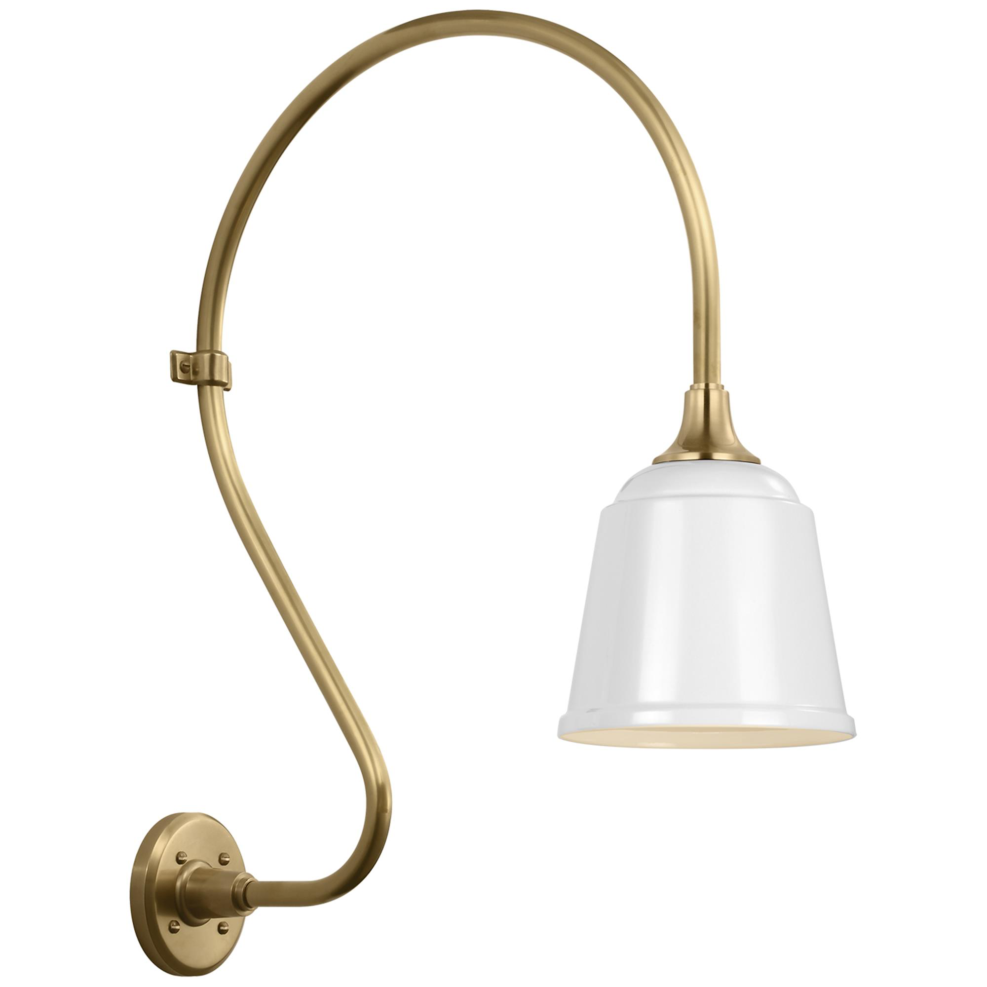 Shown in Hand-Rubbed Antique Brass finish and White Rockhouse shade