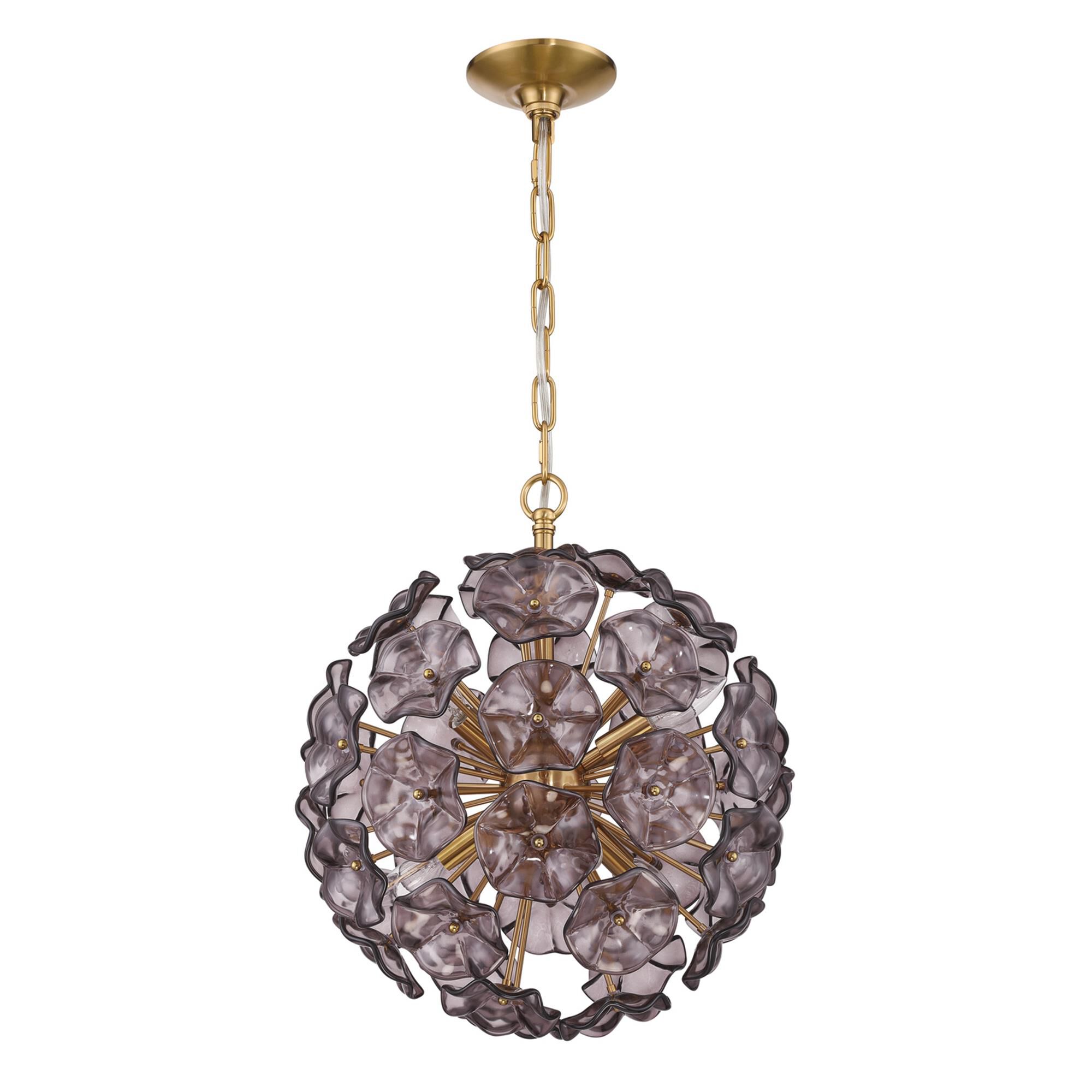 Shown in Aged Brass finish and Floral Glass Petals crystal