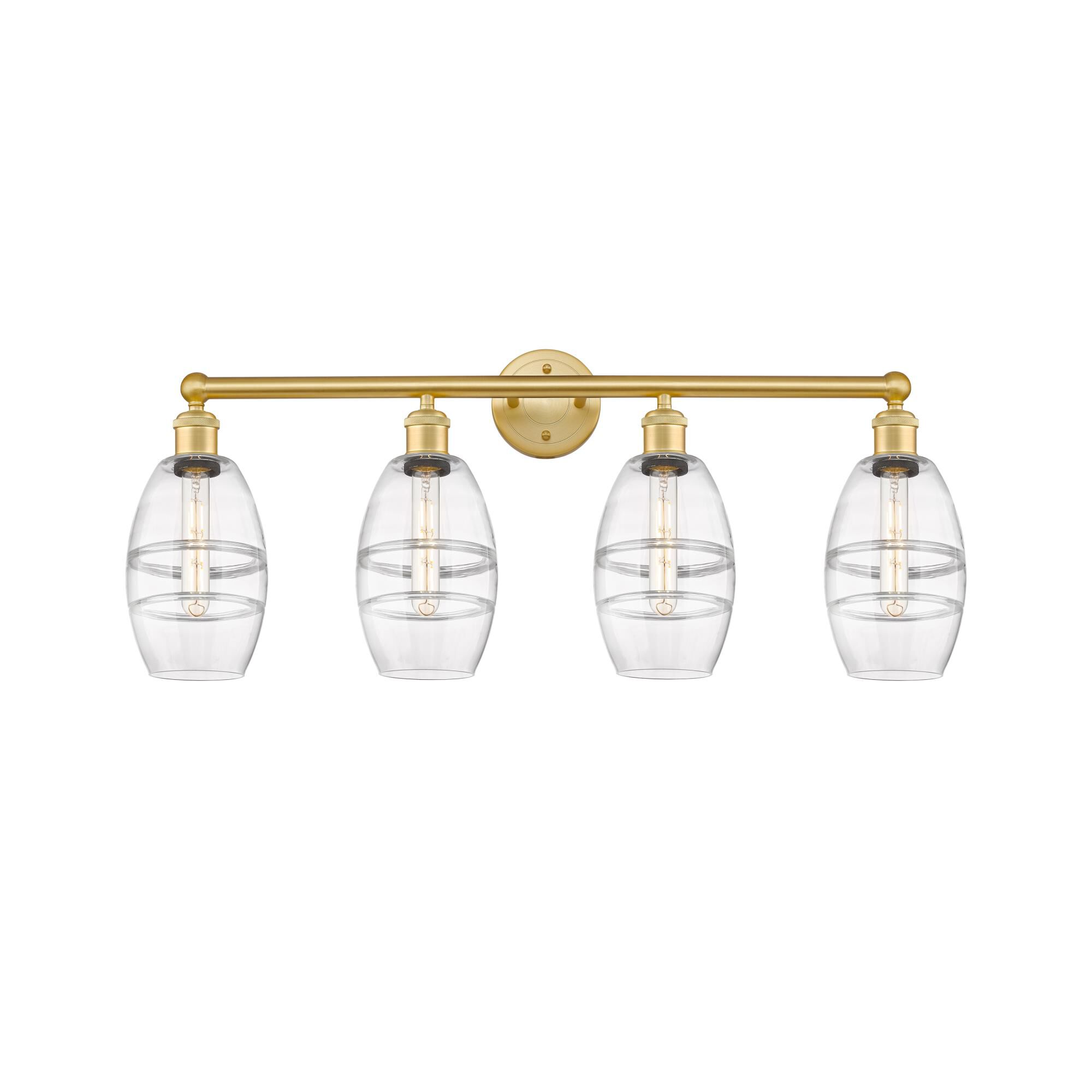 Shown in Satin Gold finish and Clear glass