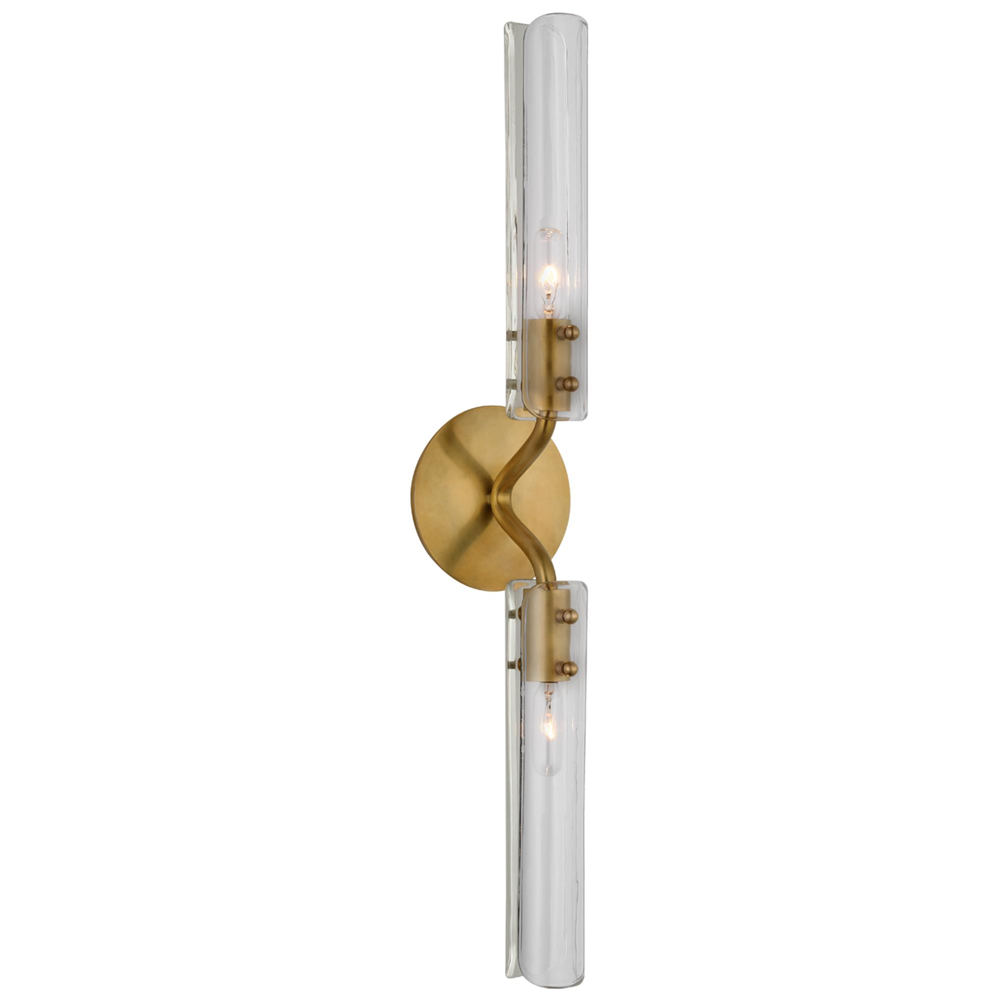 Shown in Hand-Rubbed Antique Brass finish and Clear glass