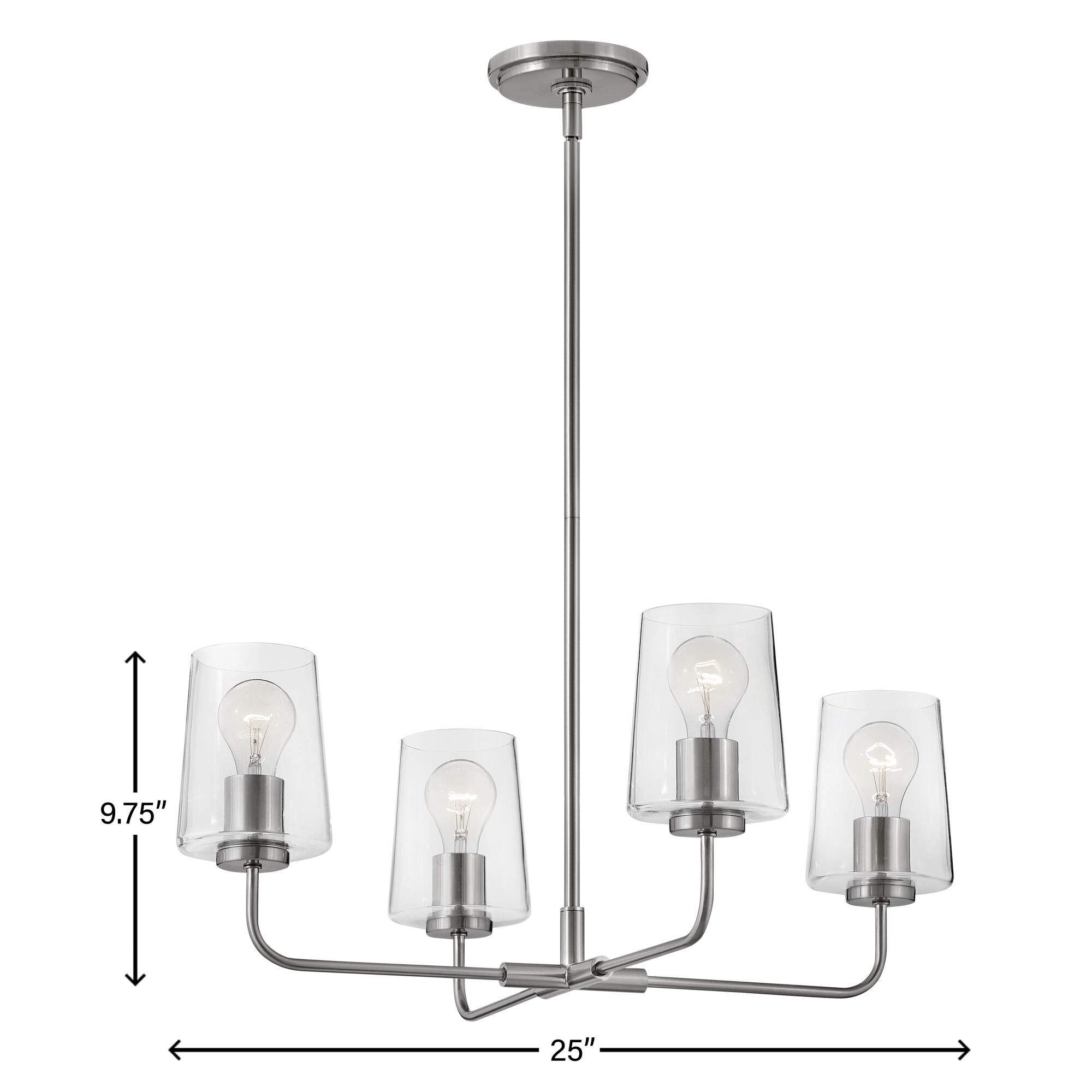 Shown in Brushed Nickel finish and Clear glass