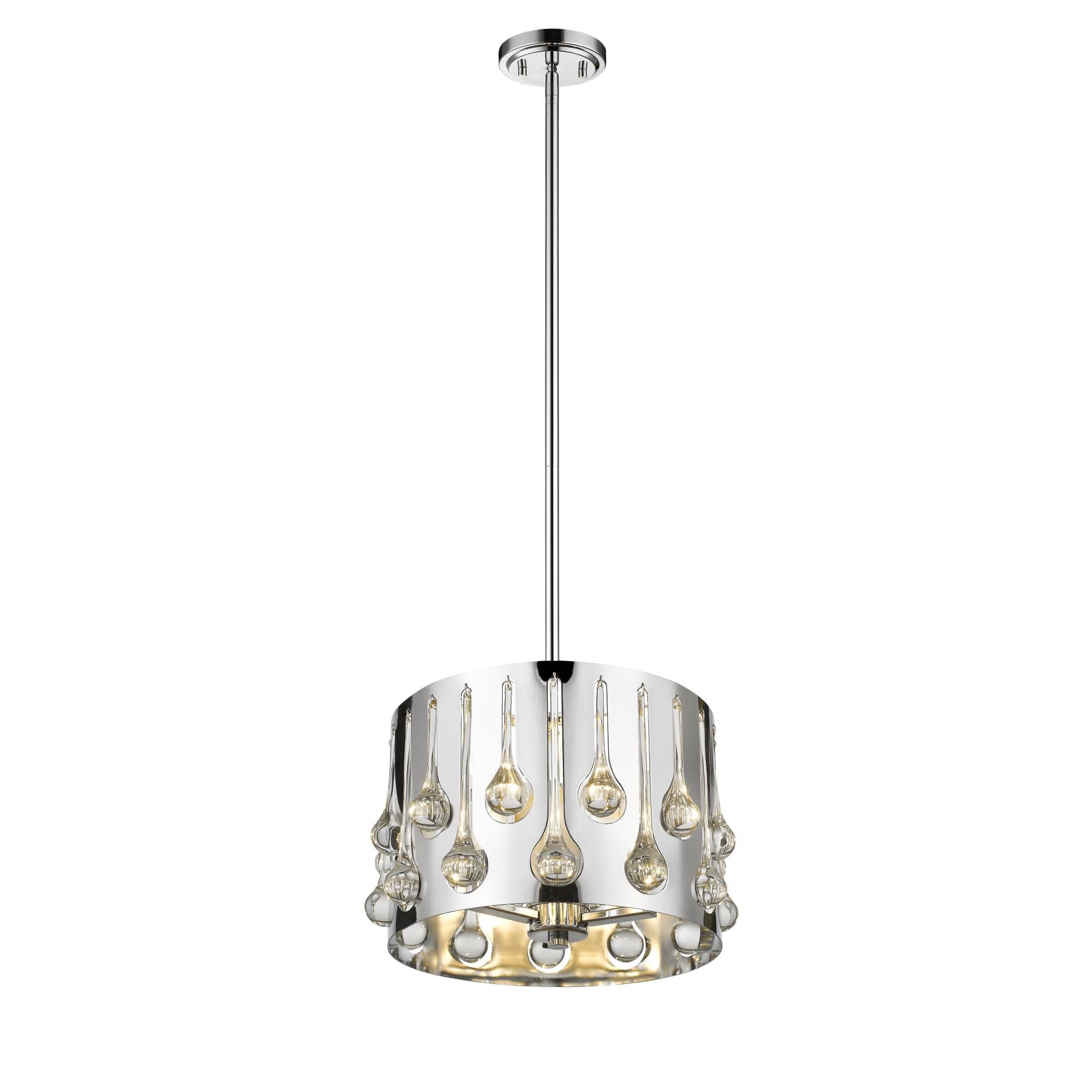 Shown in Chrome finish and Crystal + Steel glass and Crystal + Steel shade