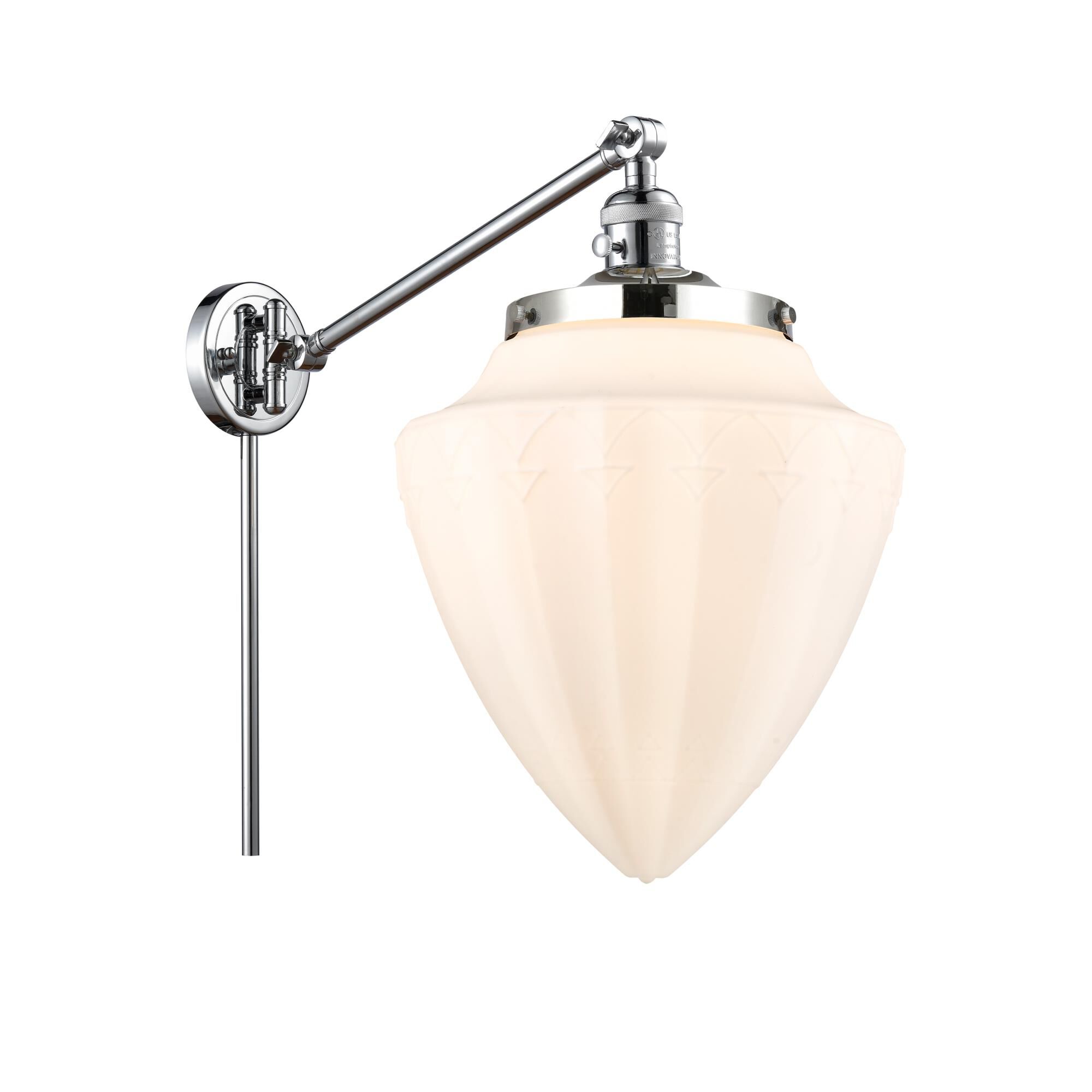 Shown in Polished Chrome finish and Matte White glass