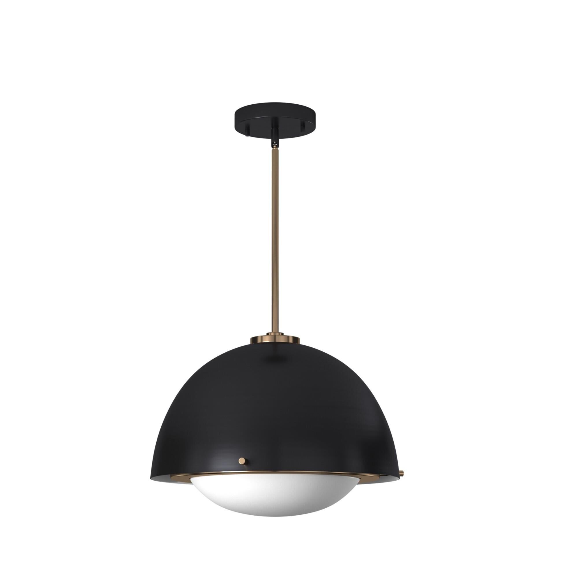 Shown in Matte Black with Brass Accents finish and Opal Artisan glass