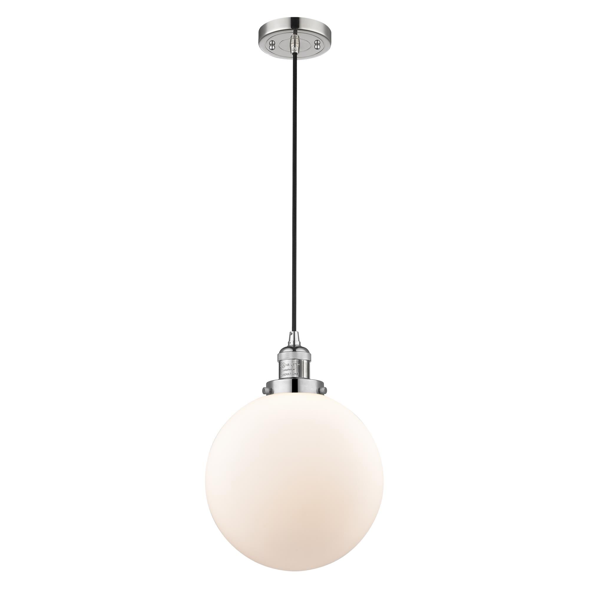 Shown in Polished Nickel finish and Matte White Cased glass