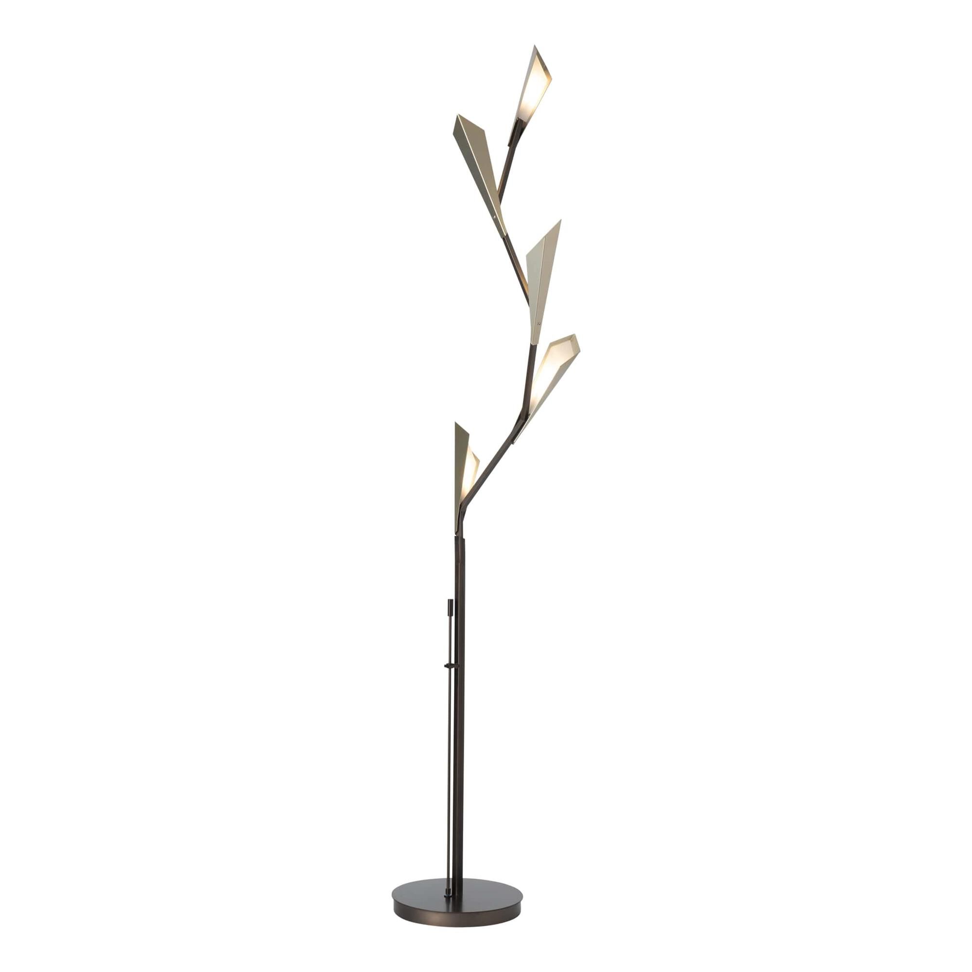 Shown in Dark Smoke finish and Modern Brass shade and White accent