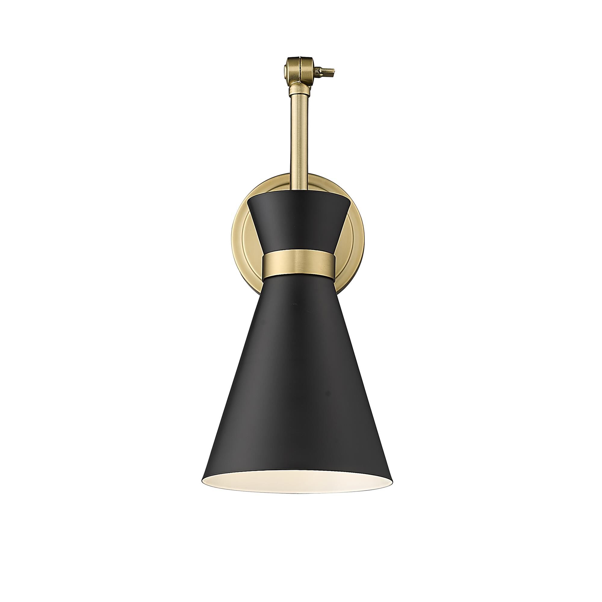 Shown in Matte Black finish and Modern Gold glass and Modern Gold shade