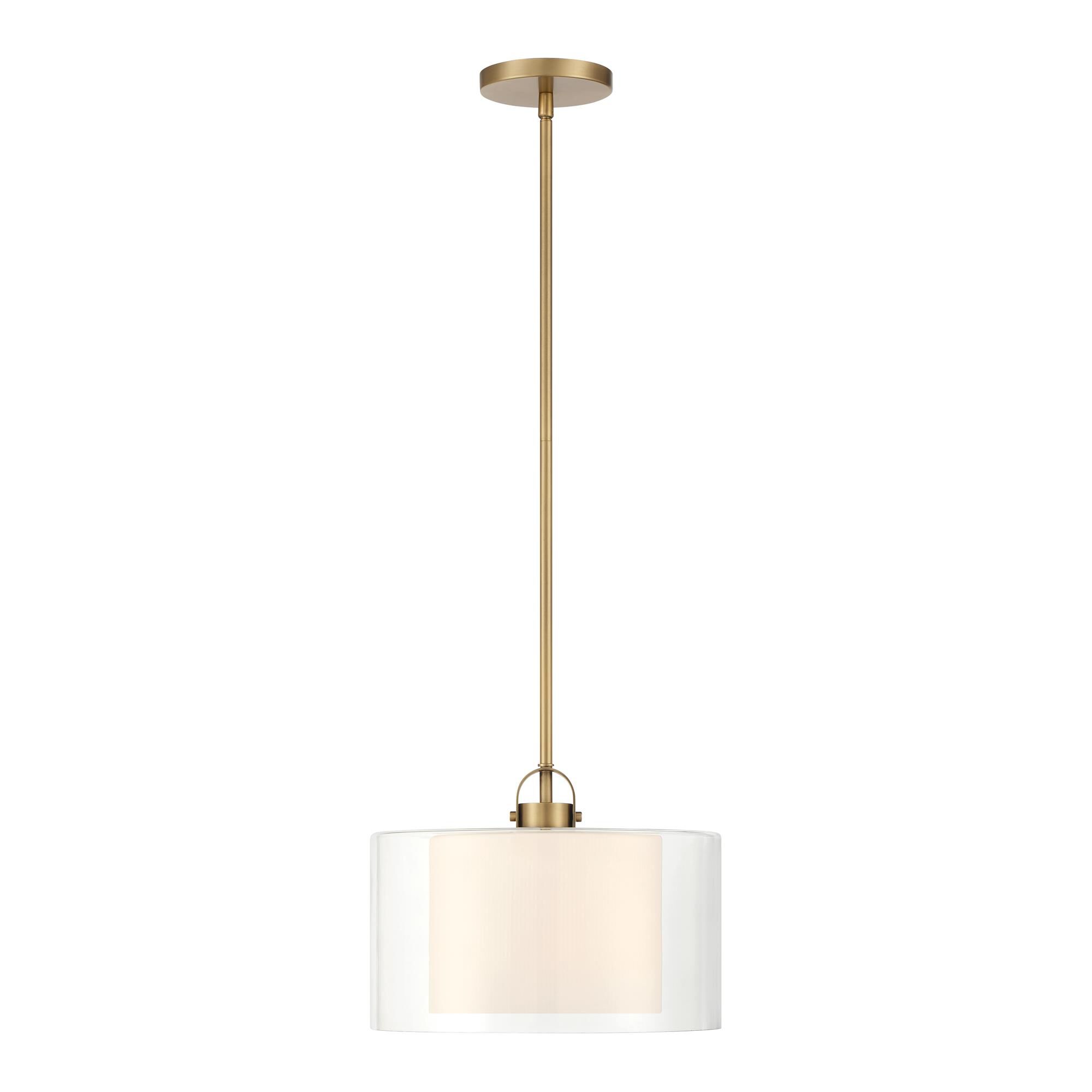 Shown in Legacy Brass finish and Clear and Etched Opal glass
