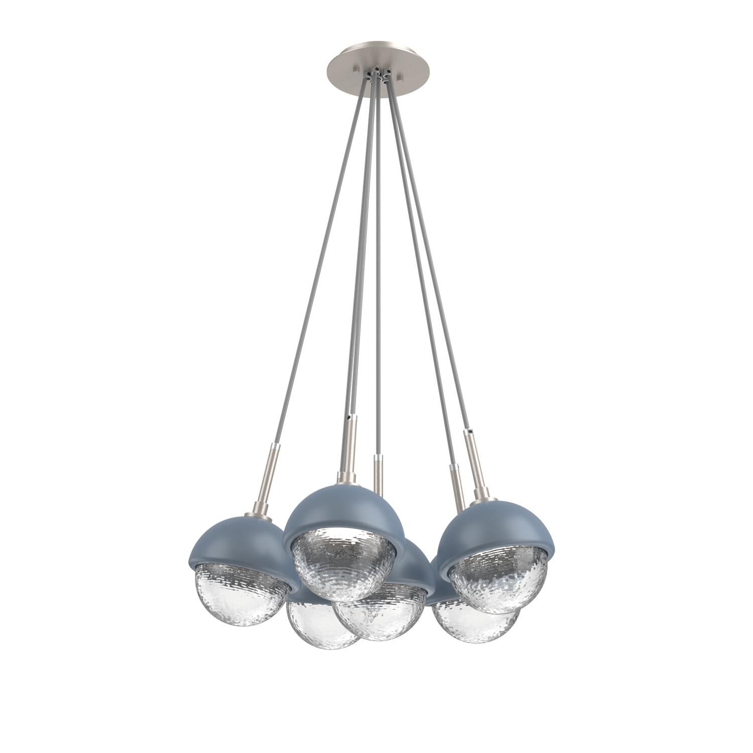Shown in Beige Silver finish and Clear glass and Poppy Blue accent