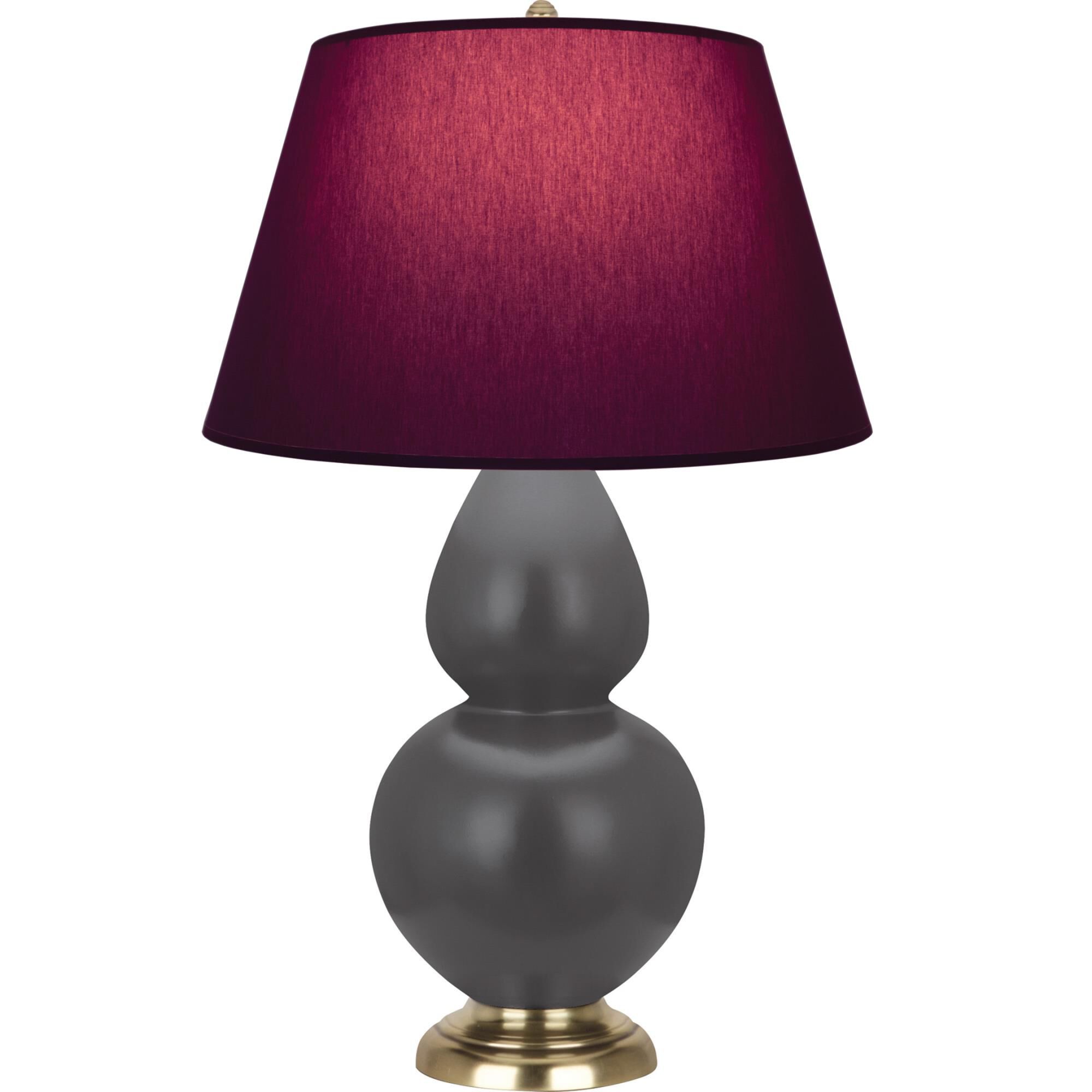 Shown in Matte Ash finish and Plum and Lavender shade and Antique Brass accent