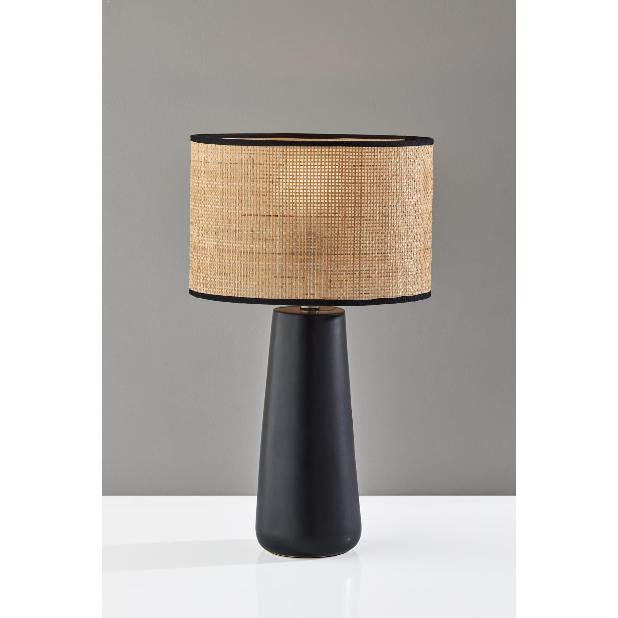 Shown in Black finish and Rattan shade