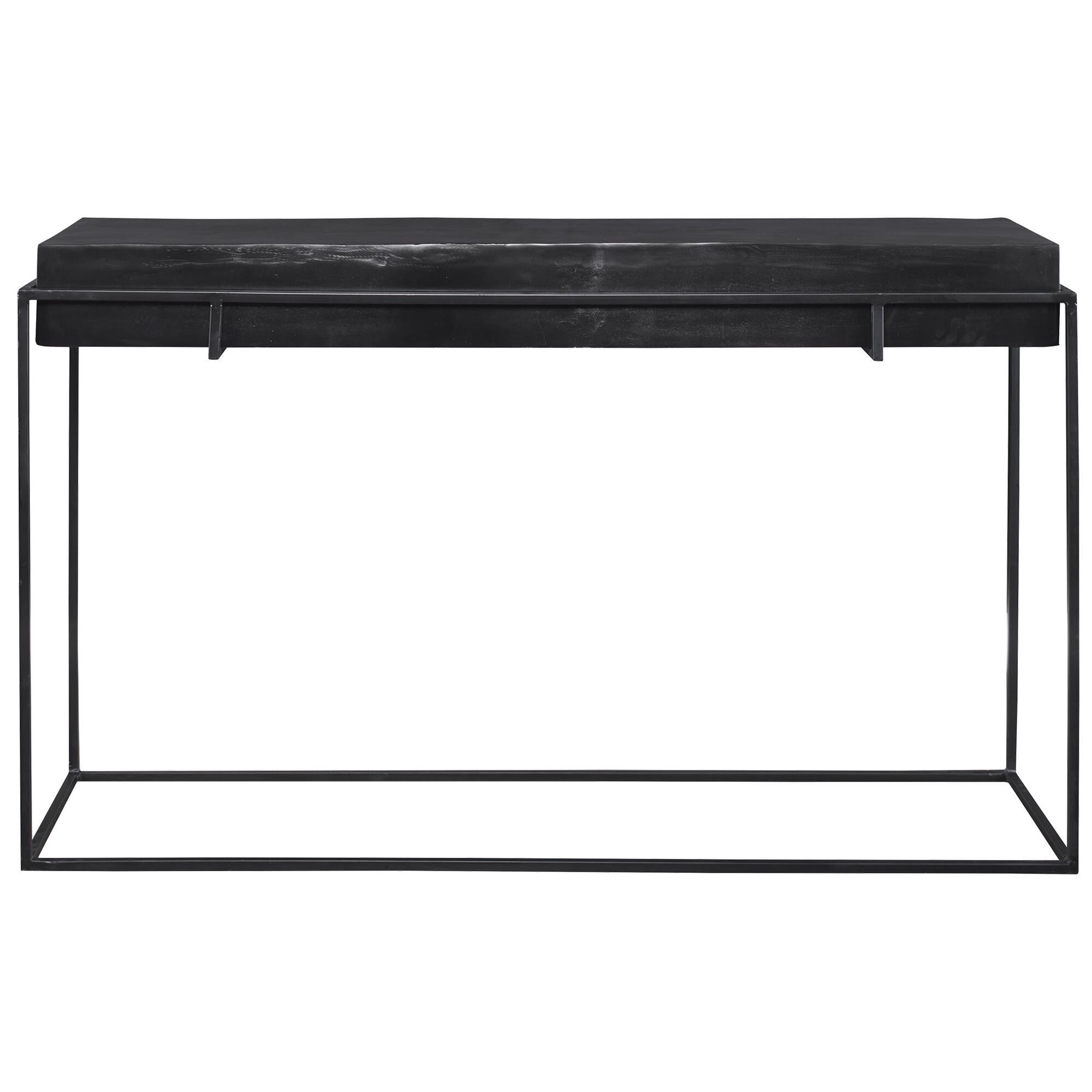 Shown in With Modern Minimalist Styling, This Console Table Features A Thick Cast Aluminum Top With Natural T finish