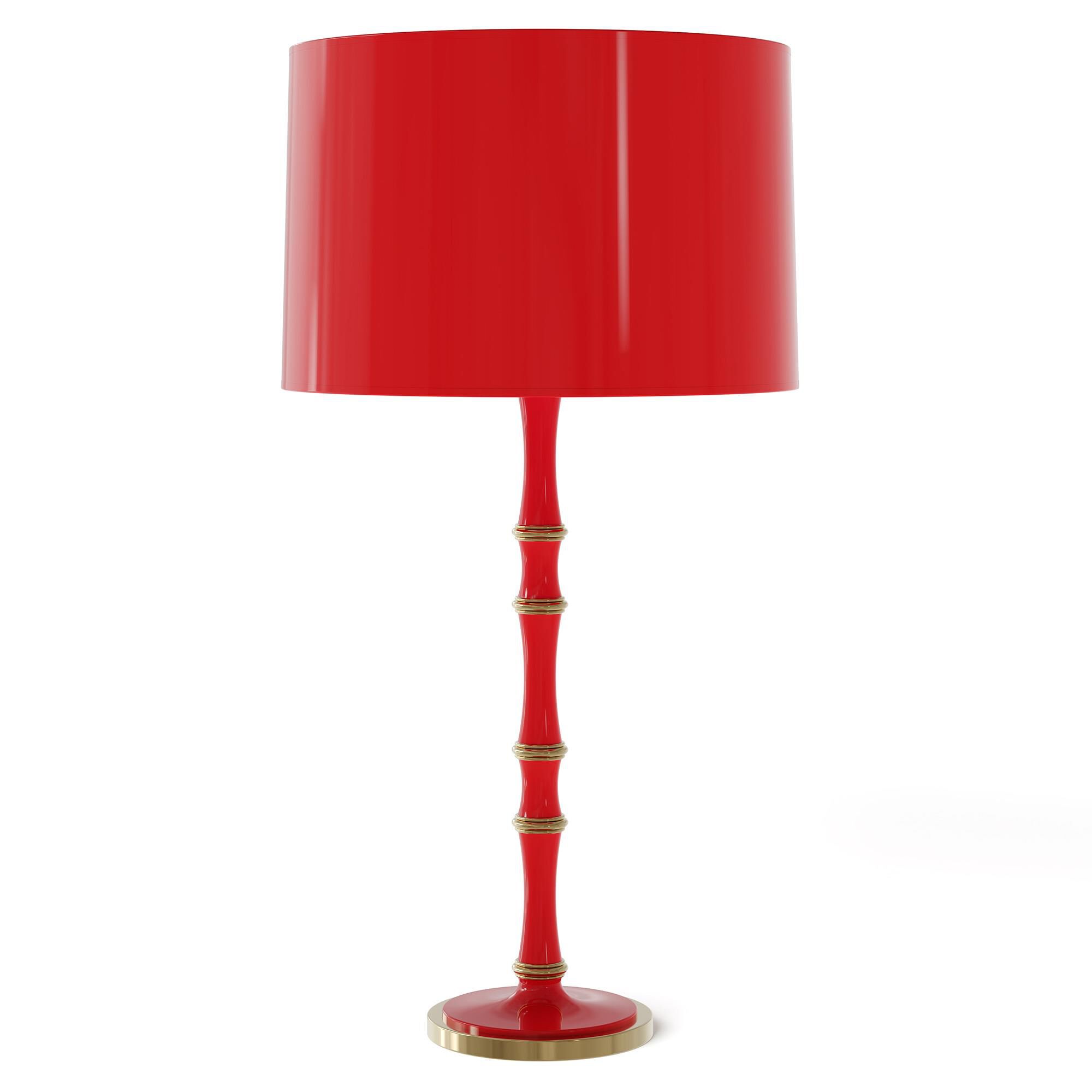 Shown in Ruby Red finish and Celadon shade and Modern Brass  accent