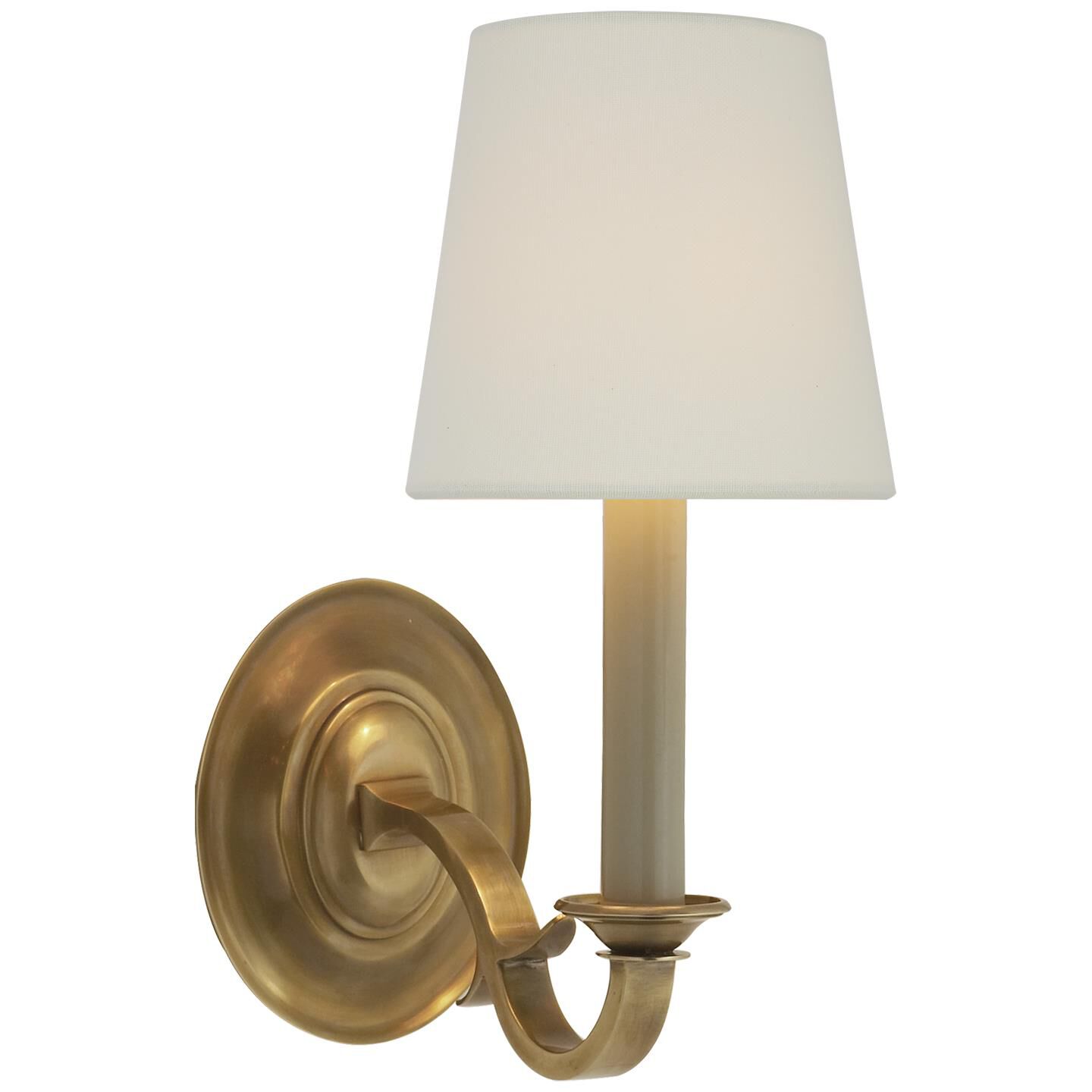 Shown in Hand-Rubbed Antique Brass finish and Linen shade