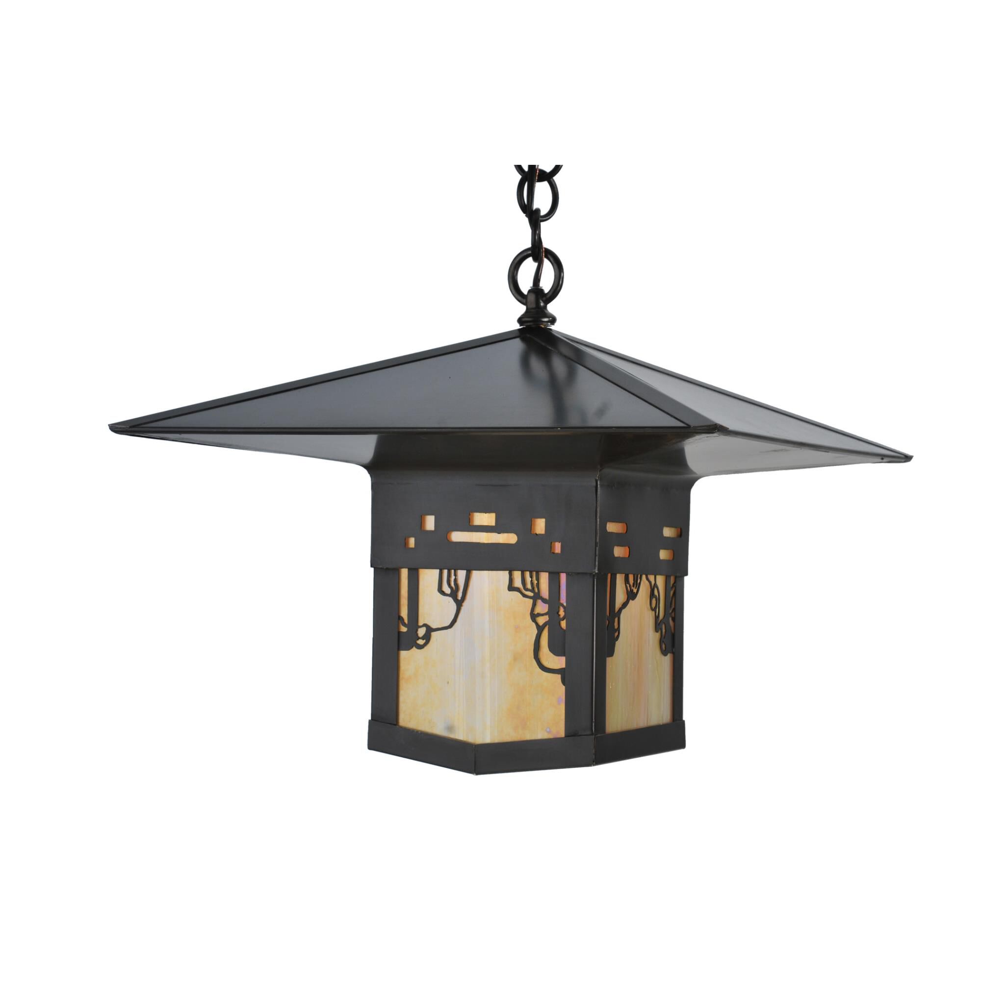 Shown in Craftsman Brown Finish finish and Beige Iridescent glass