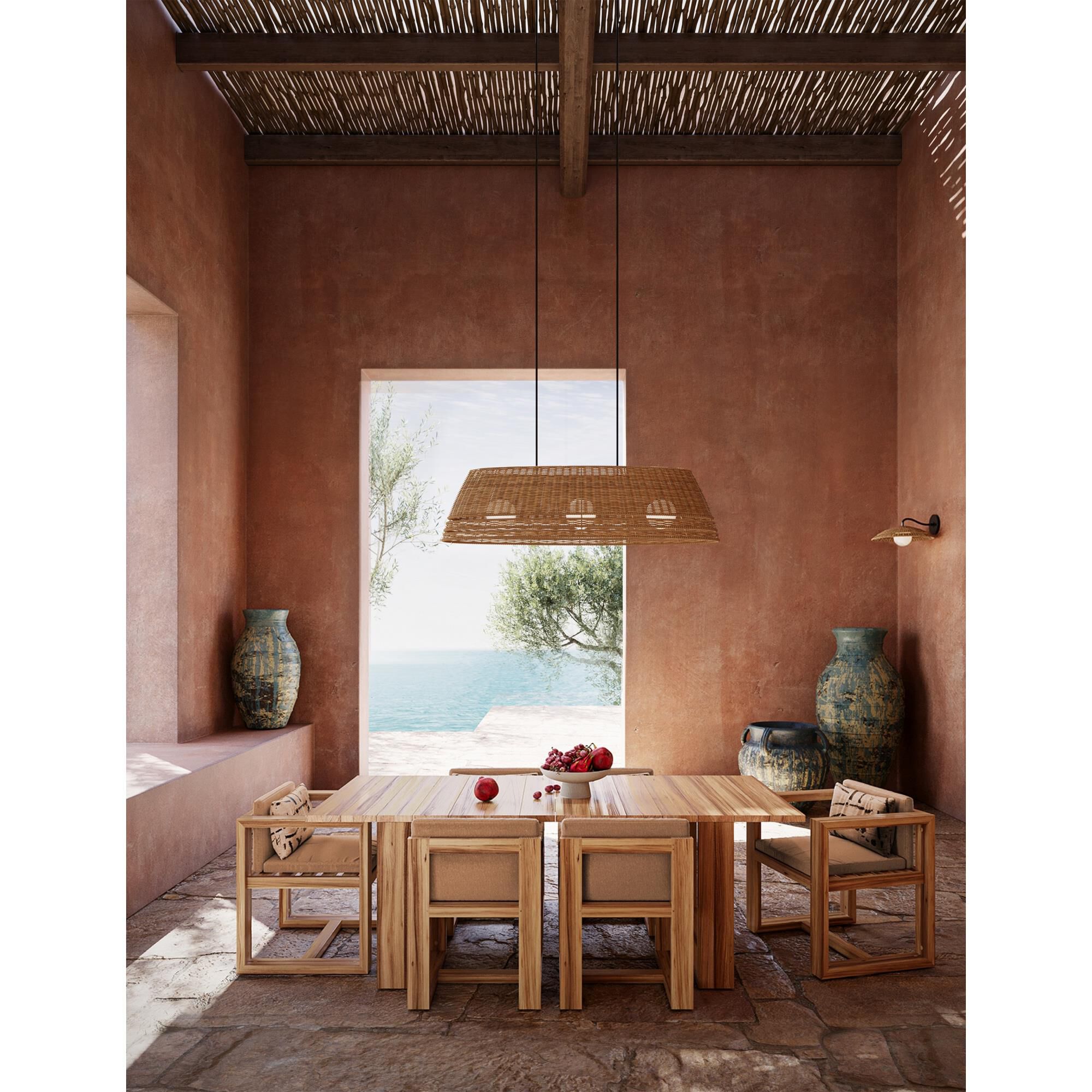 Shown in Natural, Black and Frosted White finish and Natural Faux Sea Grass shade