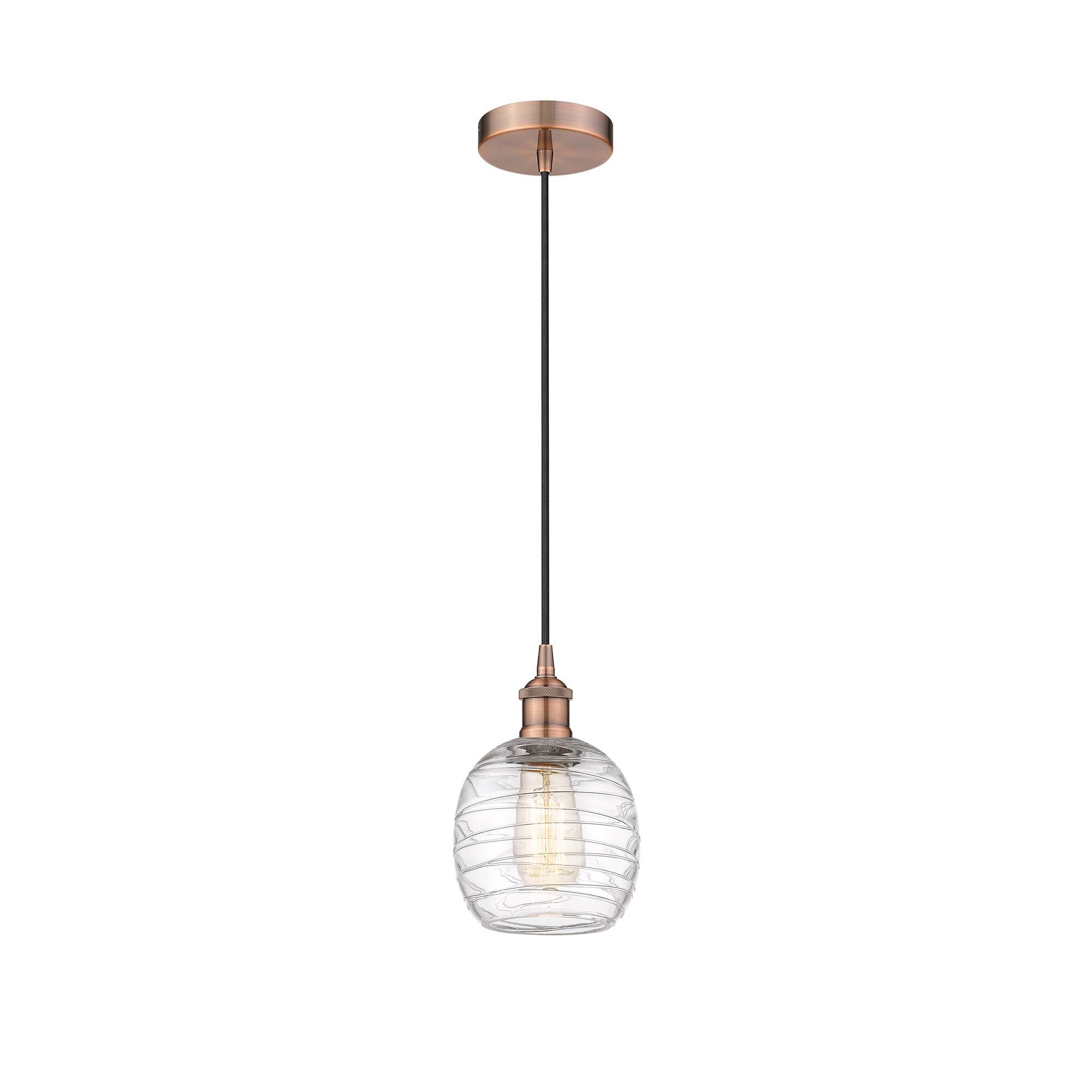 Shown in Antique Copper finish and Deco Swirl glass