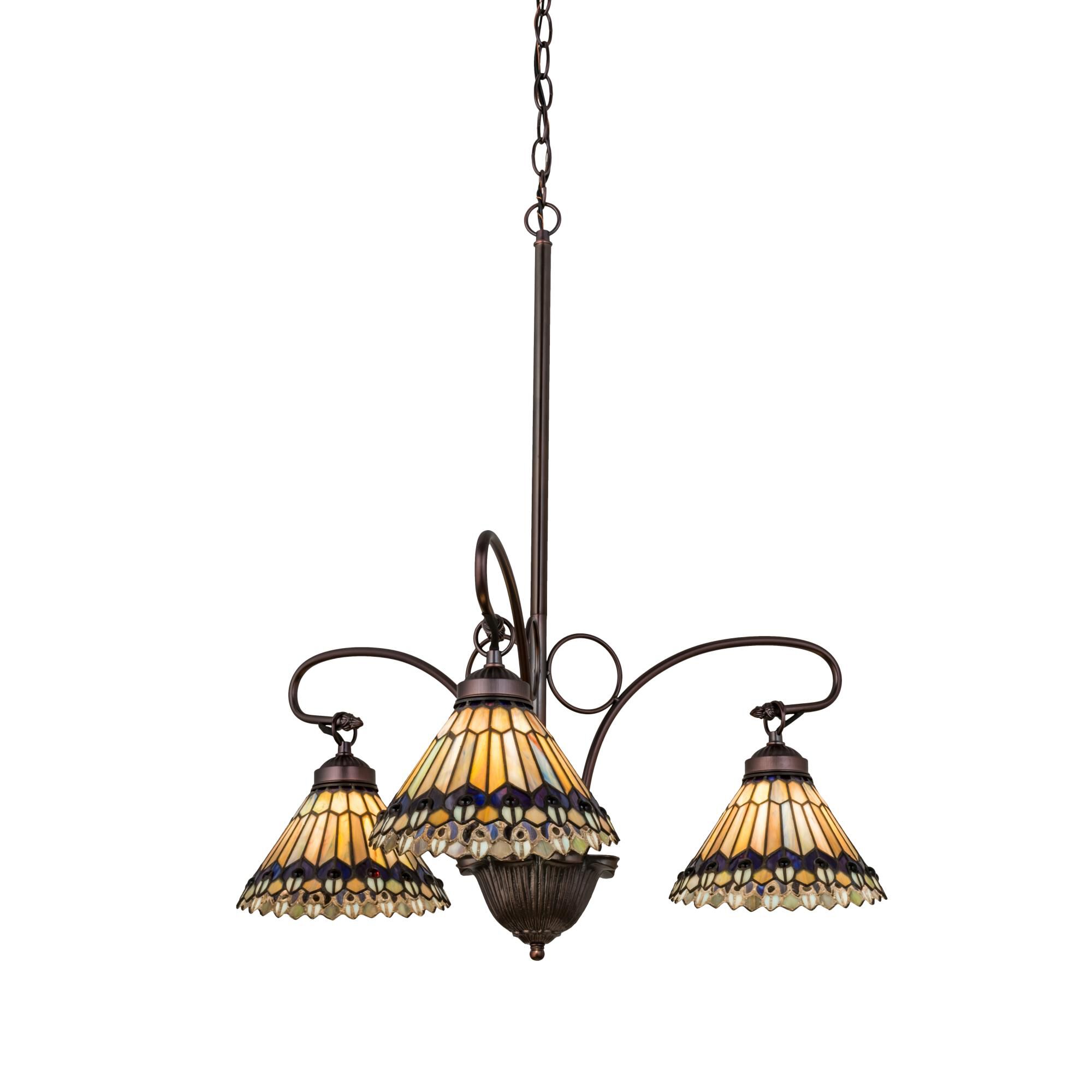 Tiffany Jeweled Peacock 31 Inch 3 Light Chandelier by Meyda Lighting