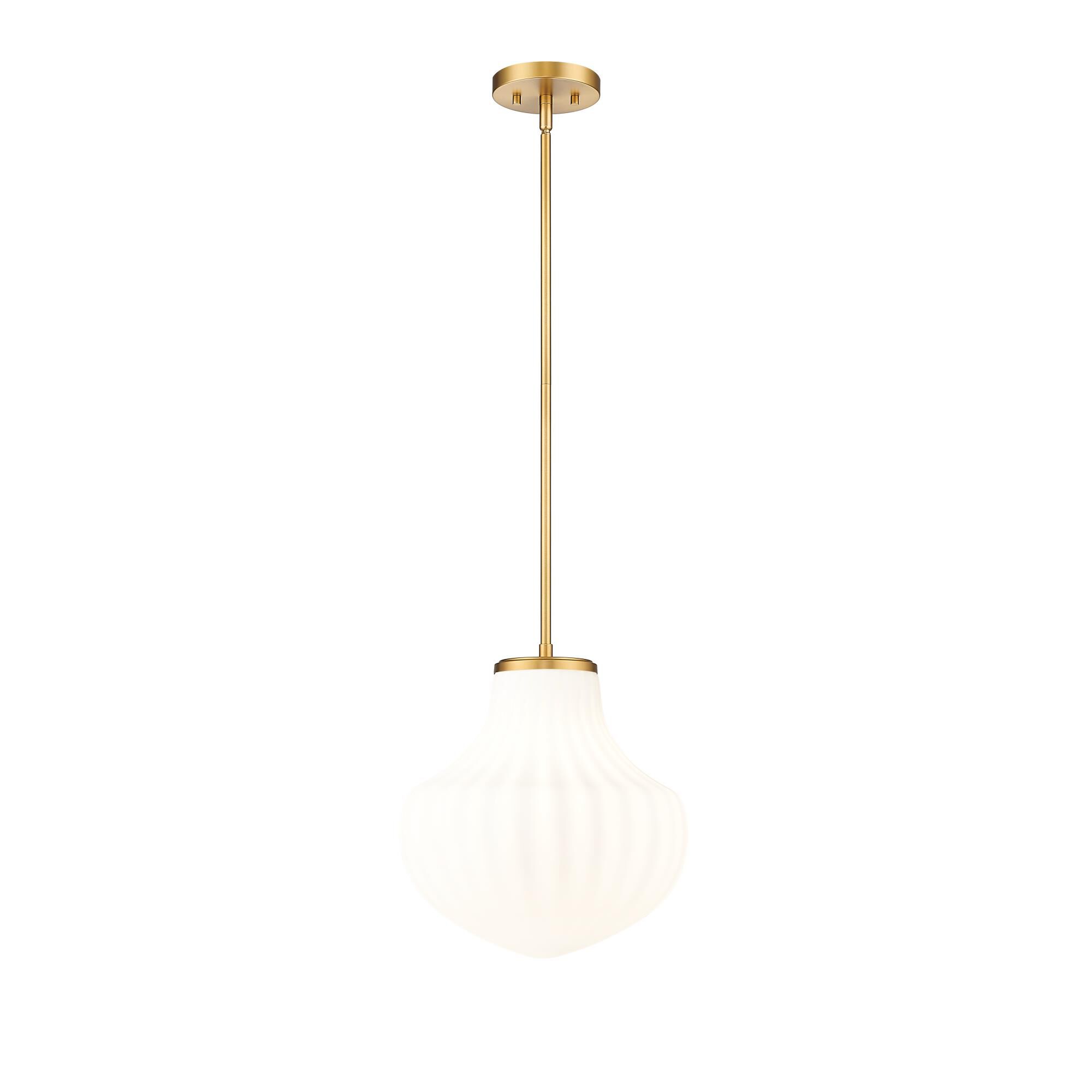 Shown in Modern Gold finish and White Opal glass and White Opal shade