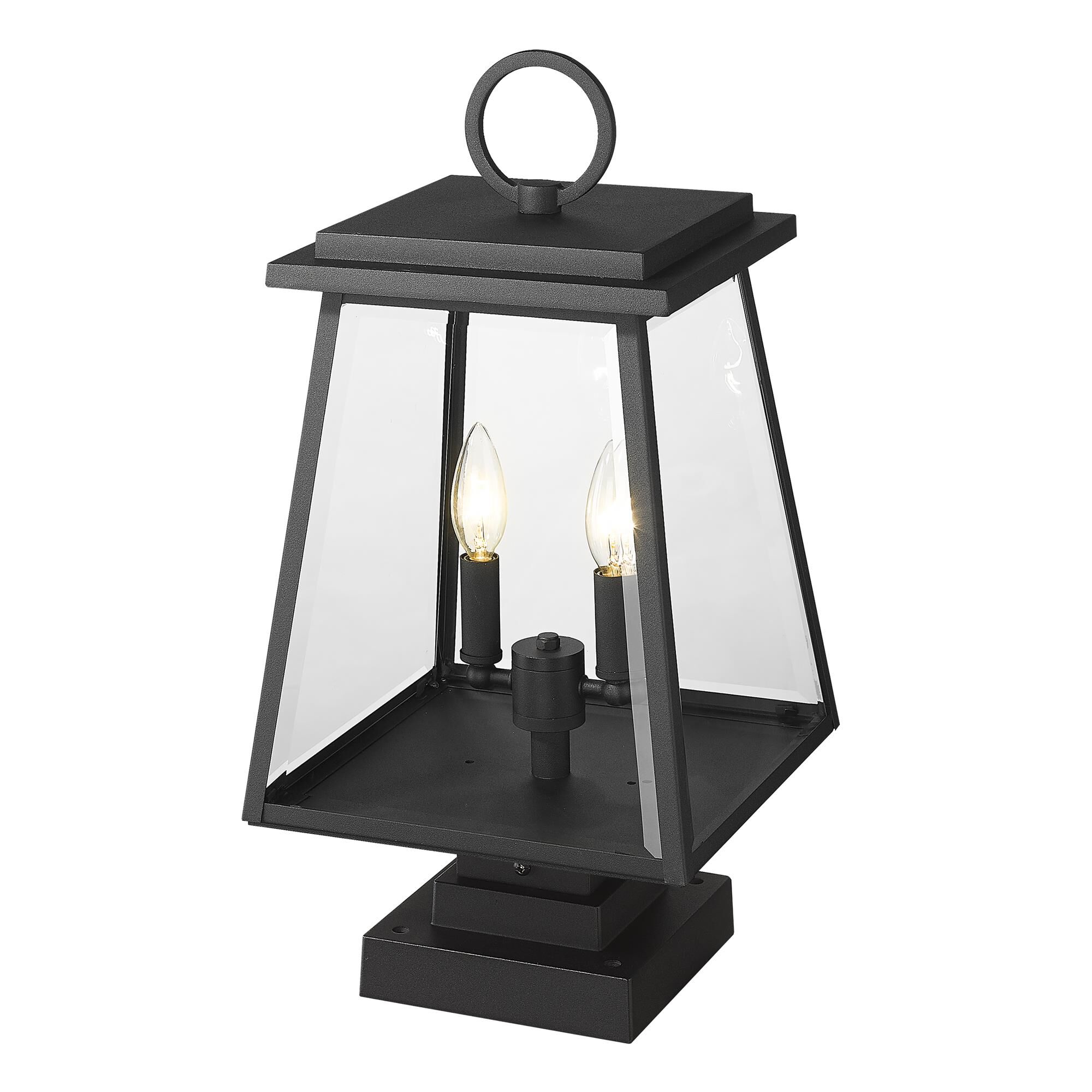 Shown in Black finish and Clear Beveled glass