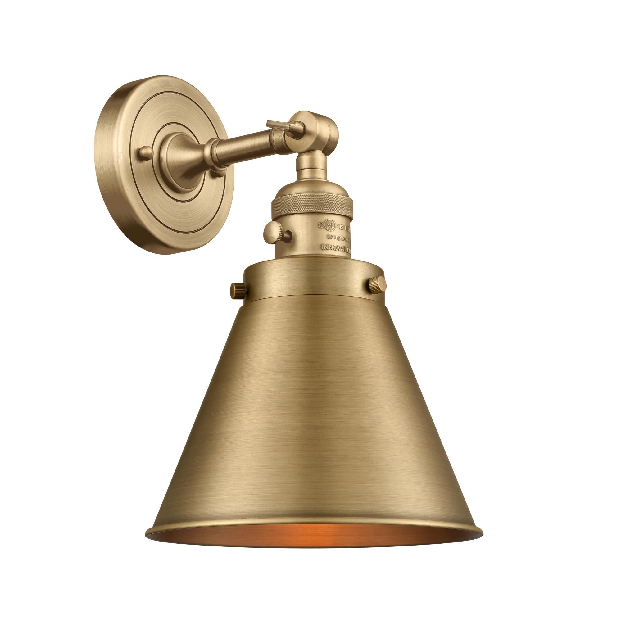 Shown in Brushed Brass finish and Metal - Brushed Brass - Cone shade