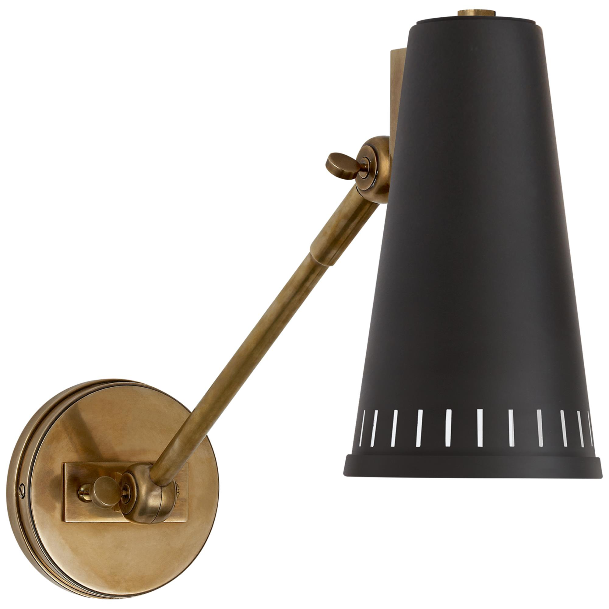 Shown in Hand-Rubbed Antique Brass finish and Black shade