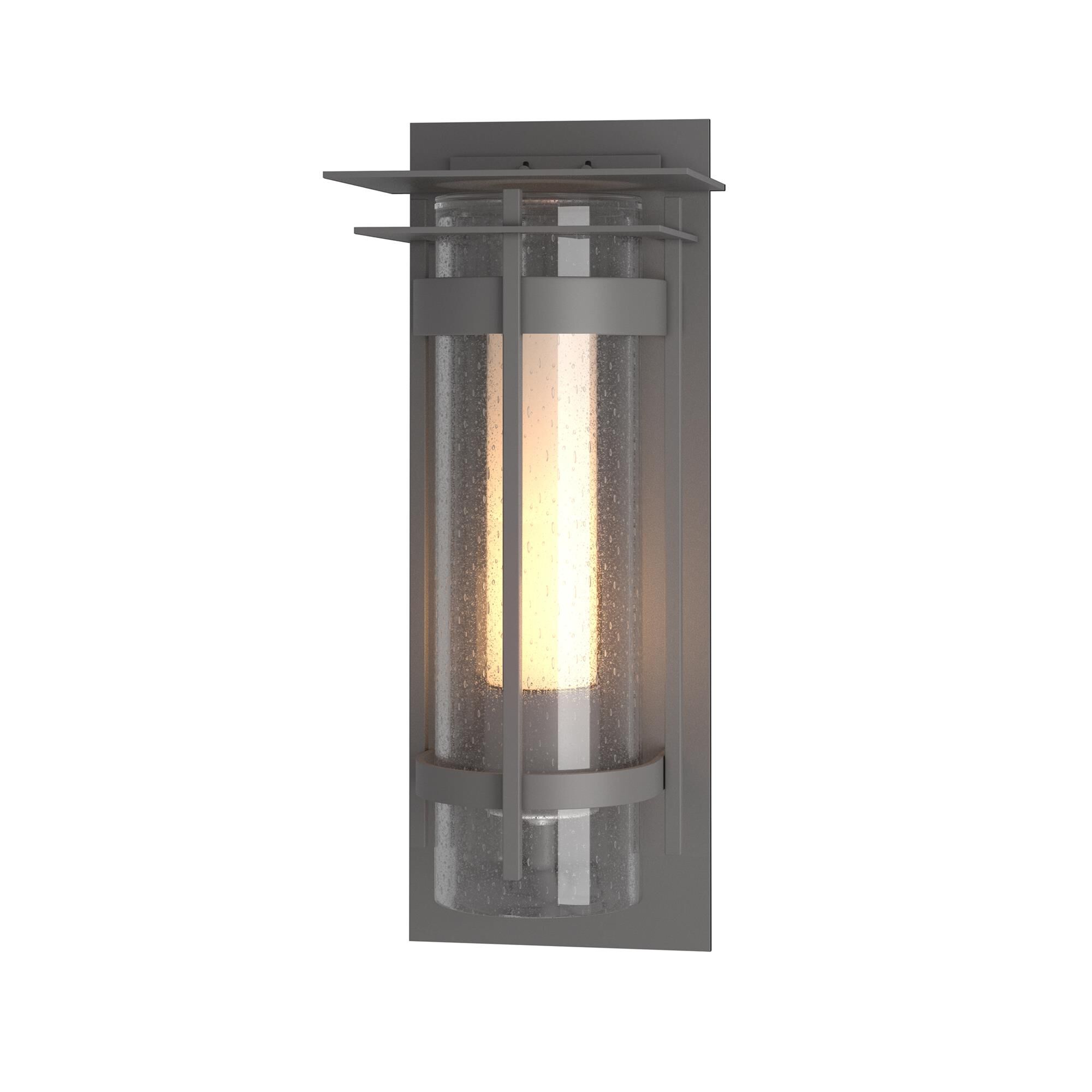 Shown in Coastal Burnished Steel finish and Opal And Seeded glass
