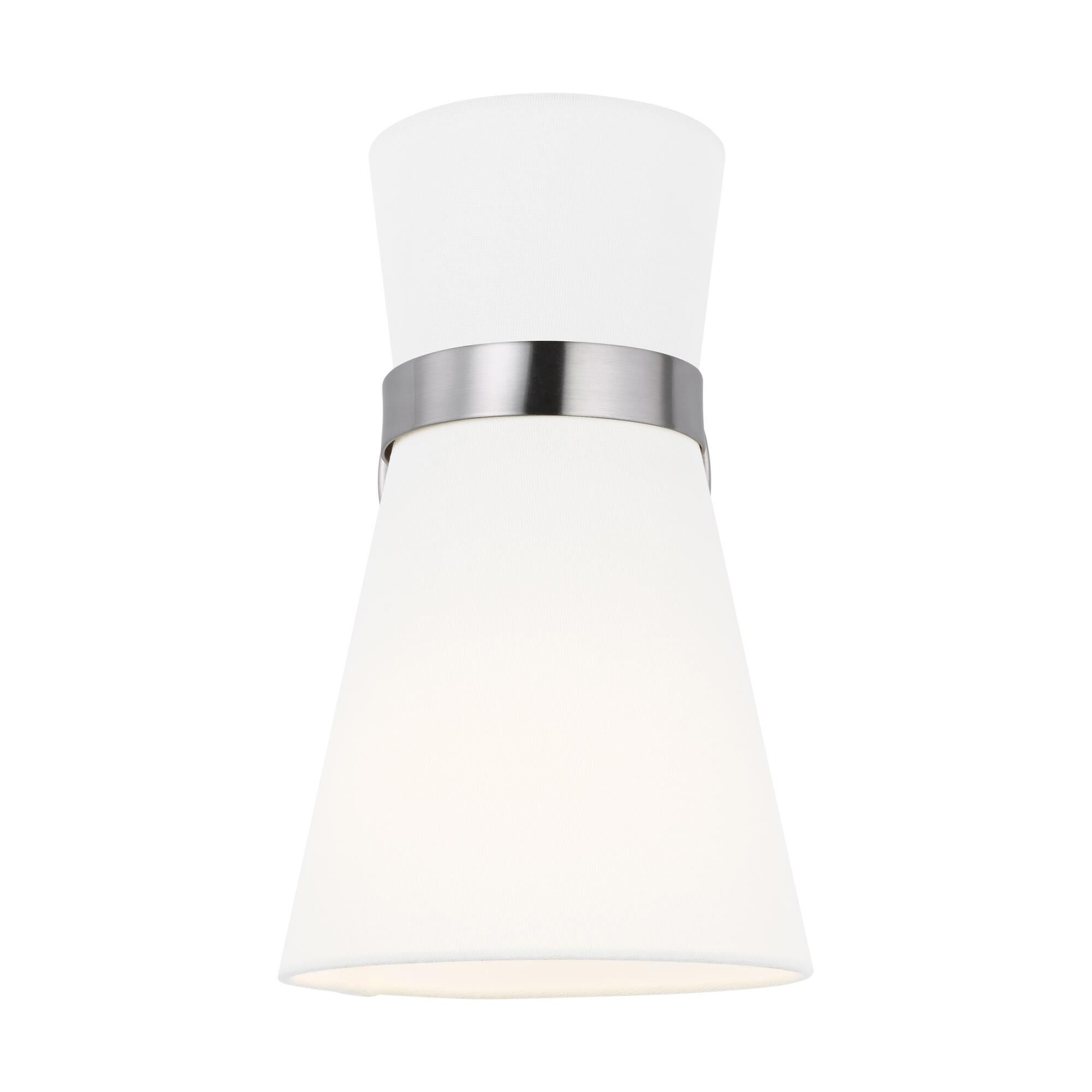 Shown in Brushed Nickel finish and White Linen glass and White Linen shade