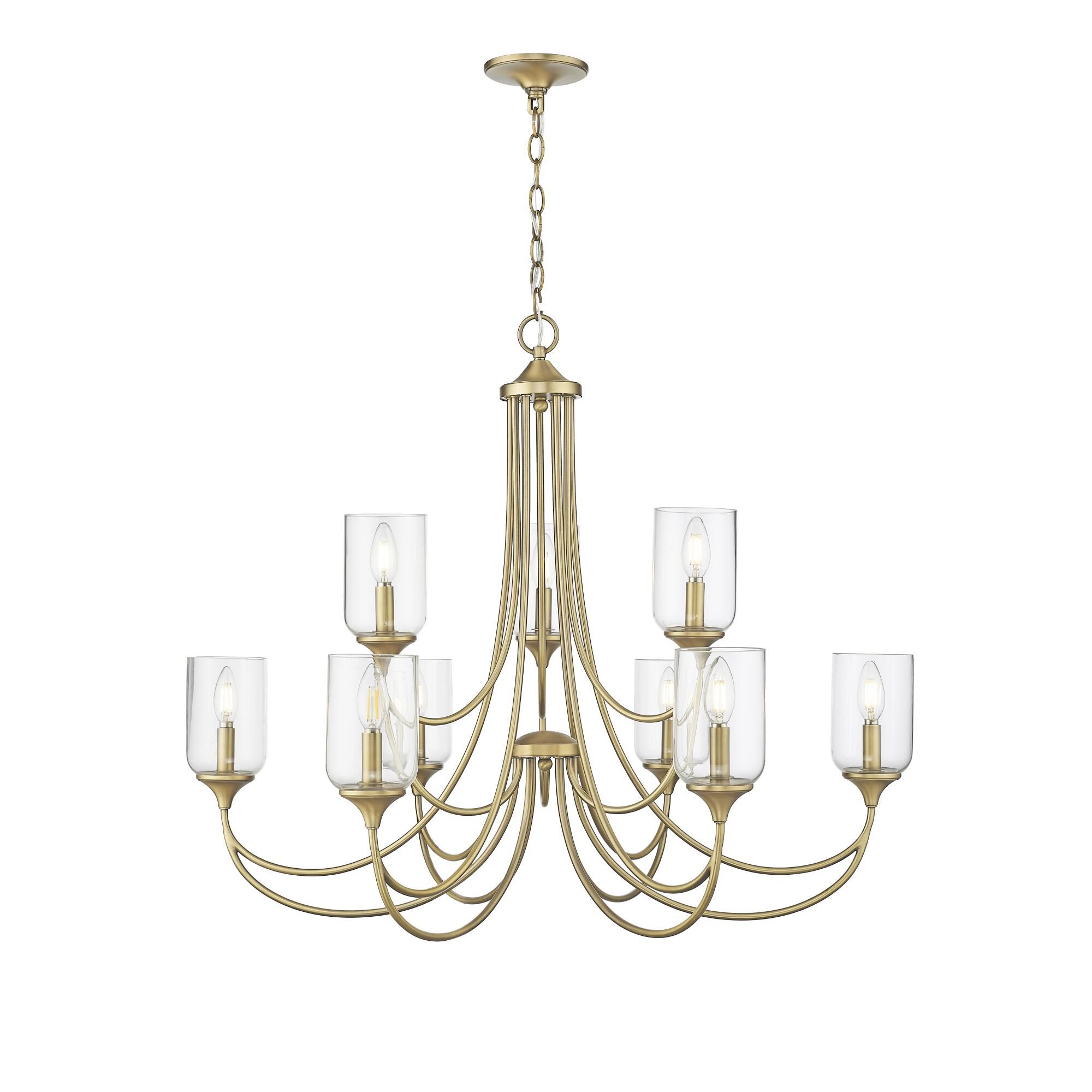 Shown in Vintage Brass finish and Clear glass