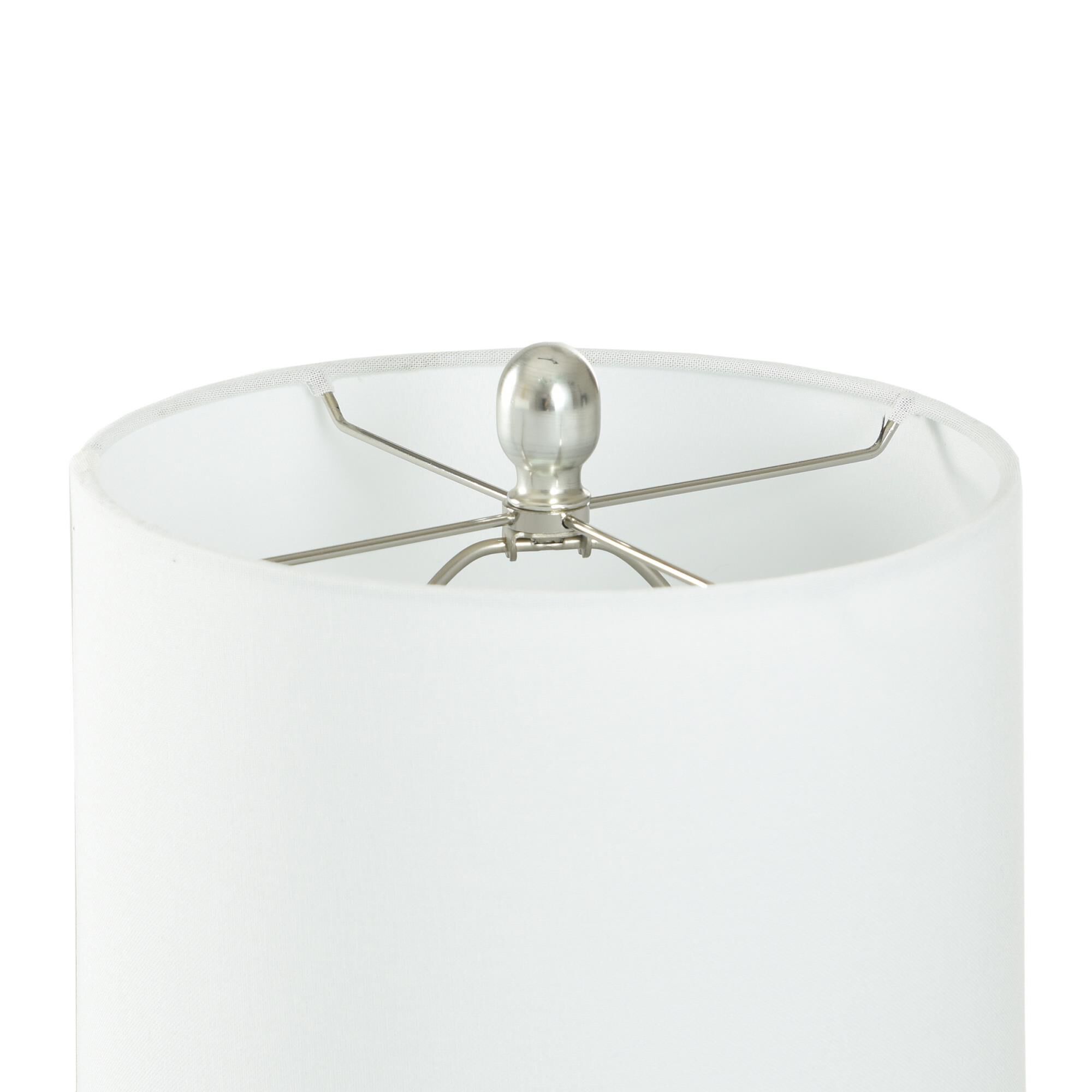 Shown in Gloss White with Iridescent Pearl Glaze finish and Brussels White Fabric shade