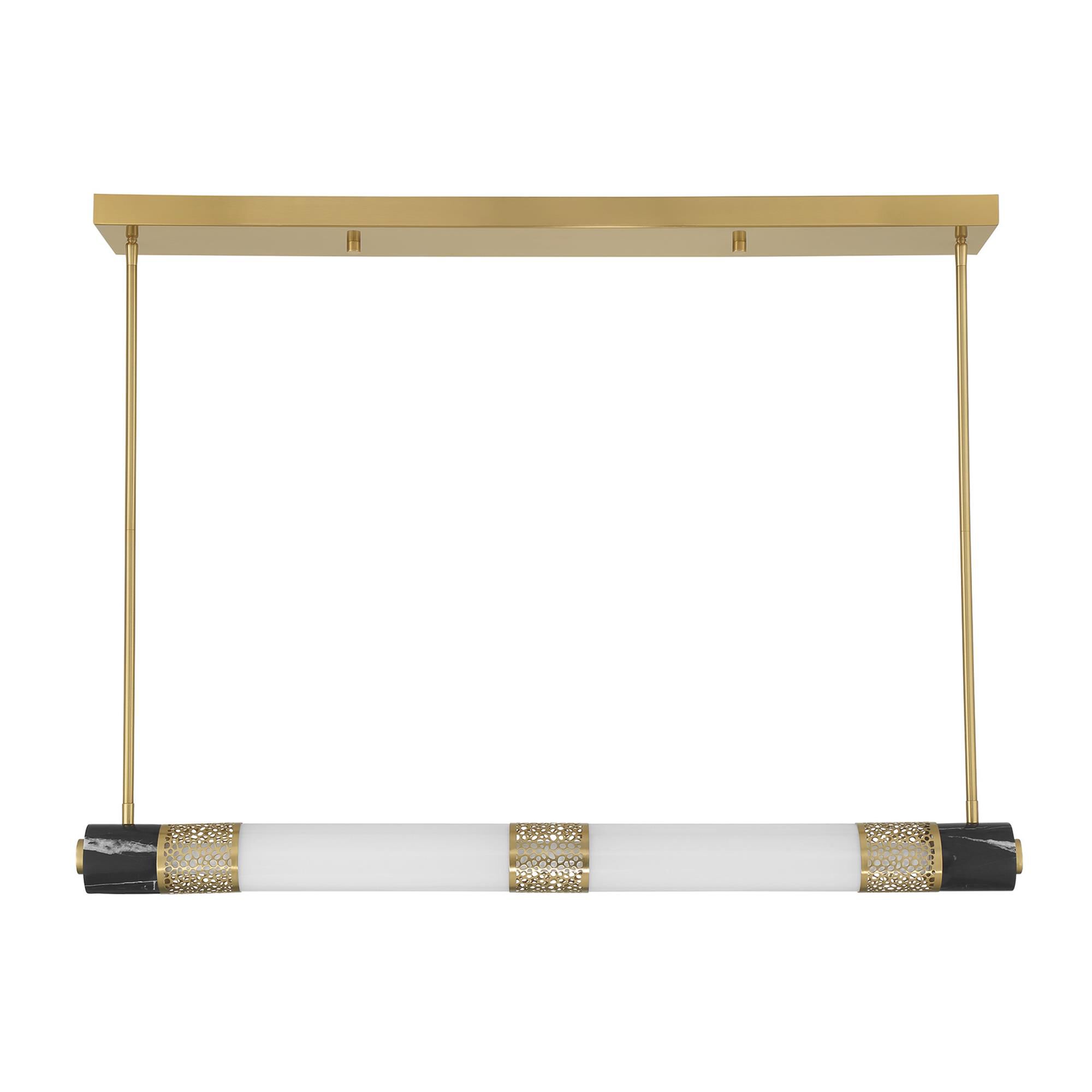 Shown in Warm Brass finish and White Opal glass and Black Marble accent