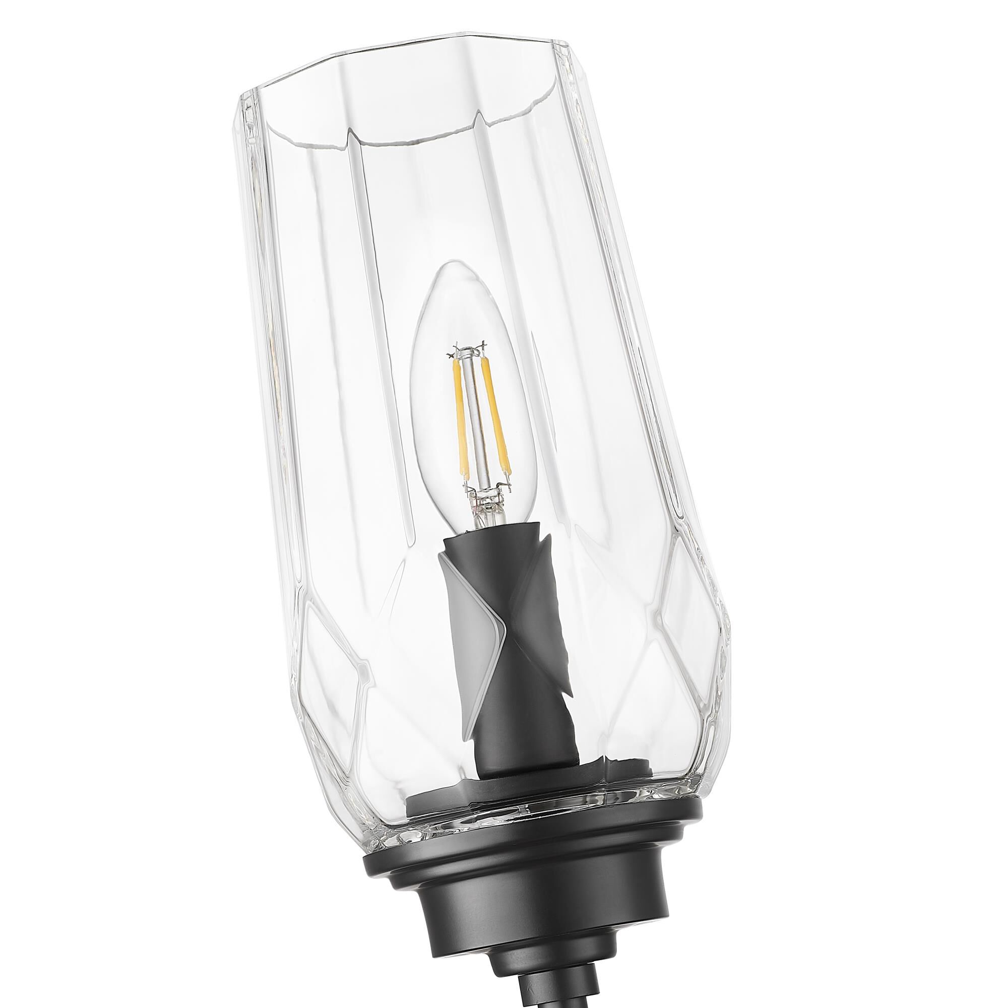 Shown in Matte Black finish and Clear glass