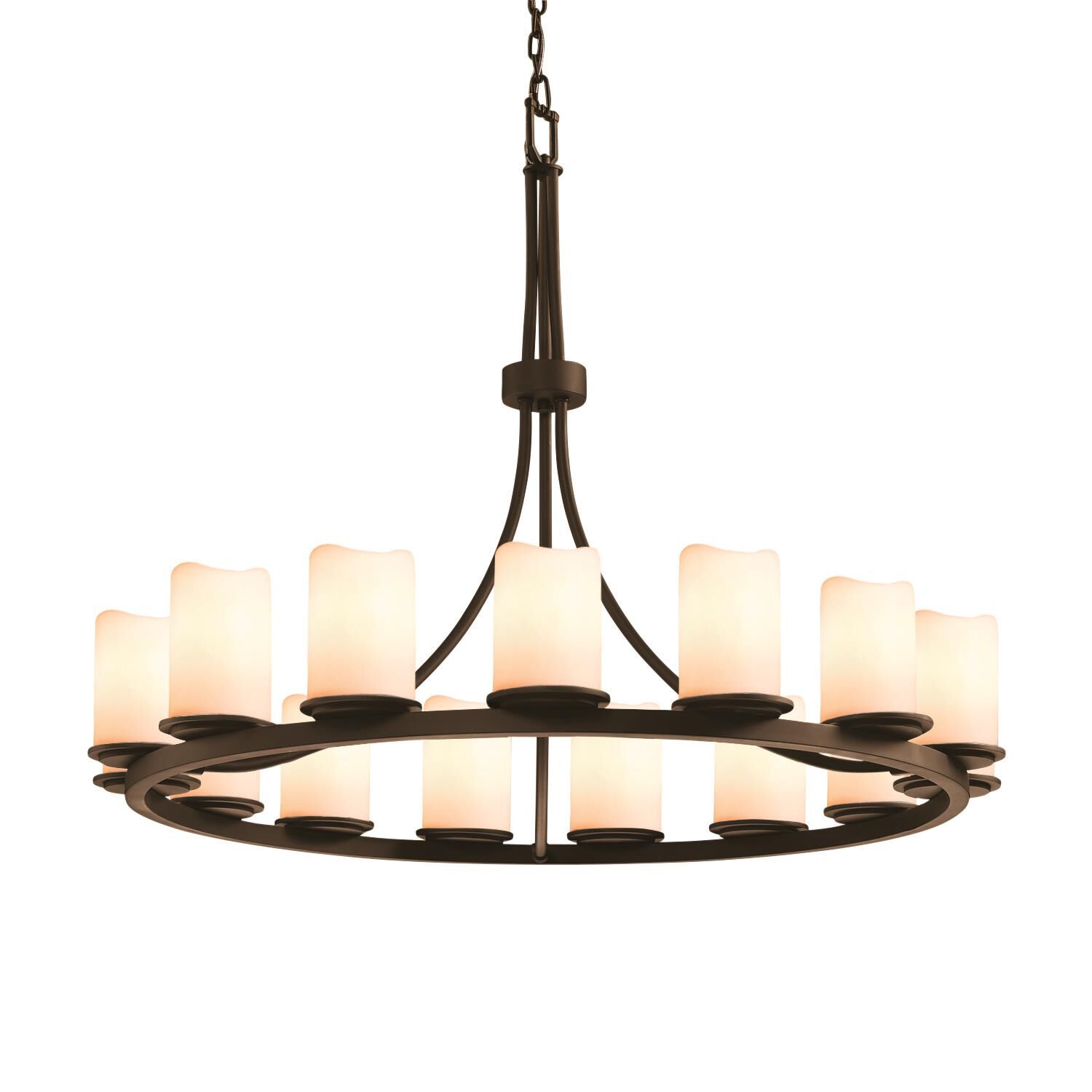Shown in Dark Bronze finish and Cream Faux Candle Resin glass and Cylinder with Melted Rim (CNDL) accent